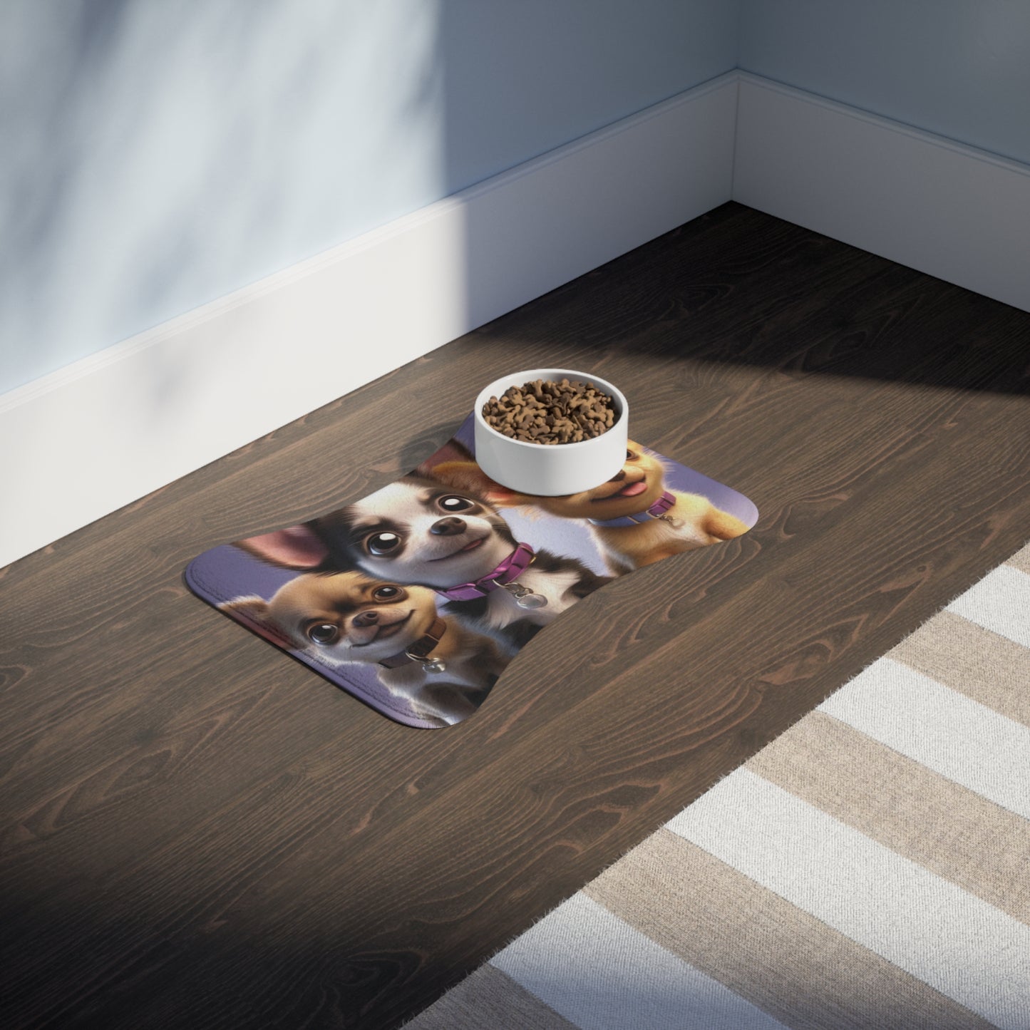 Designer Pet Feeding Mat – Non-Slip, Absorbent & Bone Shaped for Mess-Free Meals, Cute Chihuahua Pet Feeding Mat – Perfect for Dog Lovers