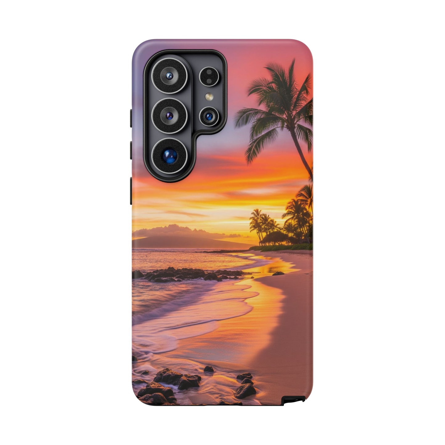 Tough Cases Phone Cases for Samsung Galaxy S26/S25/S24/S23/S22 – Dual Layer, Matte/Glossy Finish, Wireless Charging CompatibleTropical Sunset Phone Case — Sunset Beach Palm Tree Tough Case