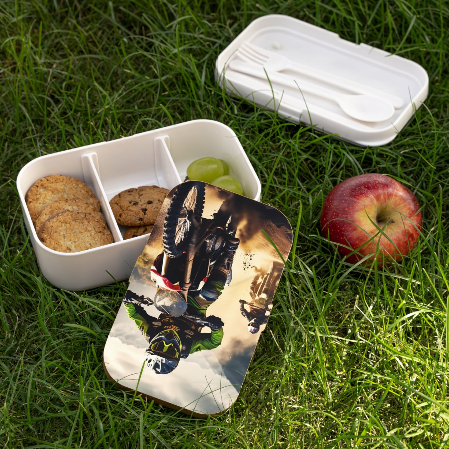 Stylish Bento Box Lunchbox – Portable, Designer Food Container with Wooden Lid & Two Moveable Compartments for Work, School & Picnics, Adventure Bento Lunch Box - Perfect for Active Lifestyles and Outdoor Meals