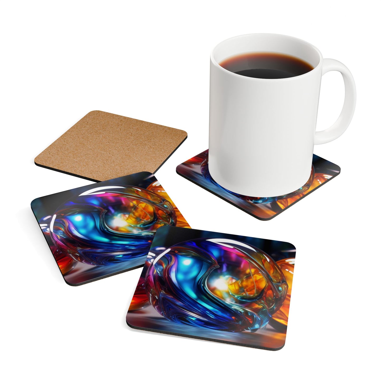 Designer Cork Coaster Set – High-Gloss Drink Coasters with Cork Backing (Set of 4)
