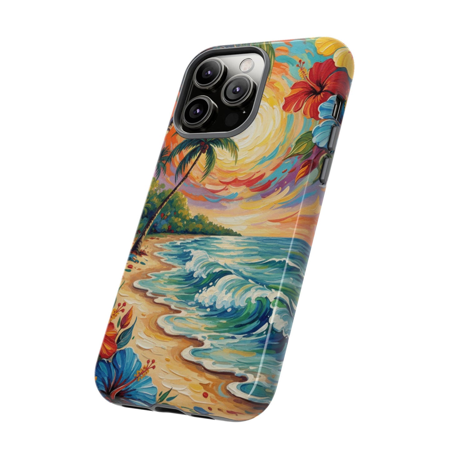 iPhone Tough Cases Phone Cases for iPhone 14\15\16\17 – Dual Layer, Matte/Glossy Finish, Wireless Charging Compatible, Tropical Sunset Phone Case — Beach Palm Tree Protective Tough Case, iPhone 17 protective case
