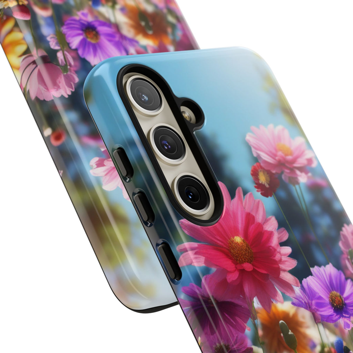Tough Cases Phone Cases for Samsung Galaxy S25/S24/S23 – Dual Layer, Matte/Glossy Finish, Wireless Charging Compatible, Floral Meadow Tough Phone Case – Colorful Wildflower Protective Cover