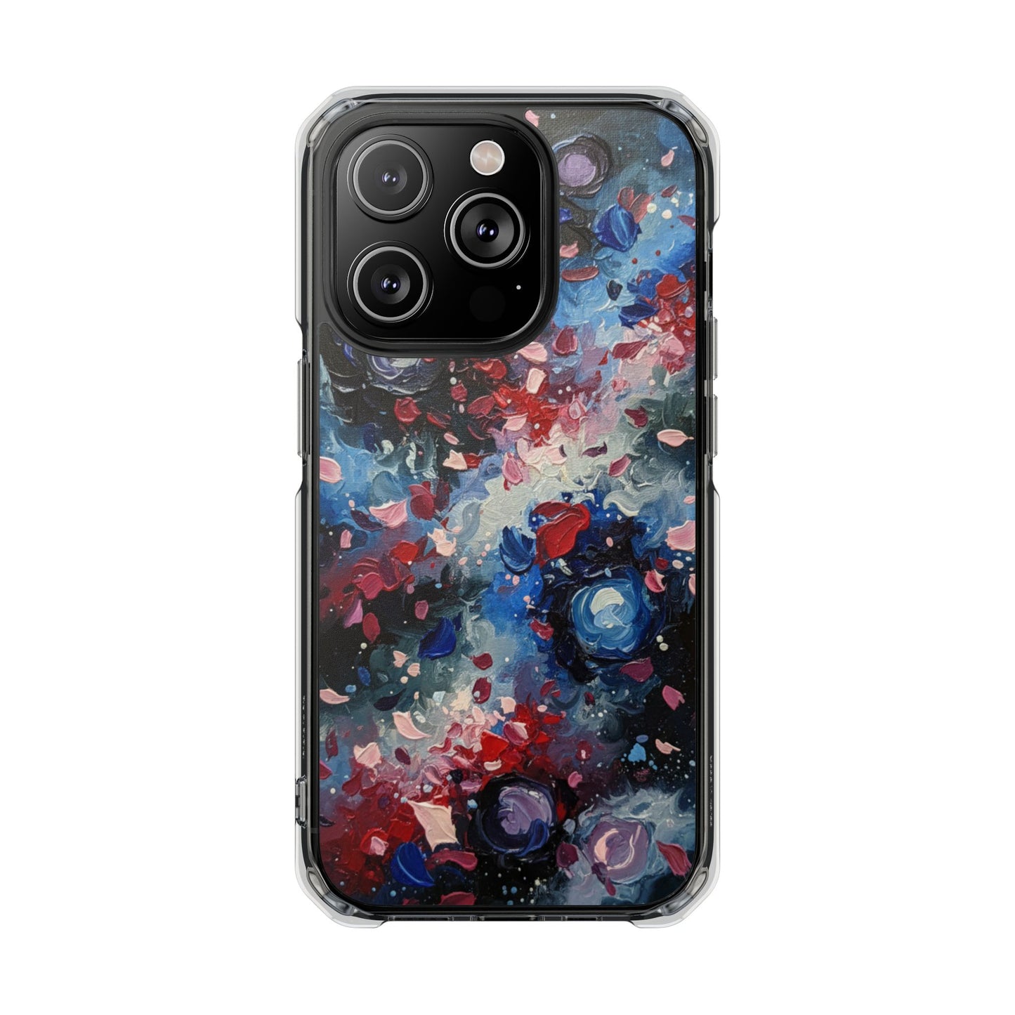 Magnetic Impact Phone Case for iPhone 17/16/15/14 Clear Magnetic Impact Phone Case — Abstract Red & Blue Galaxy Design