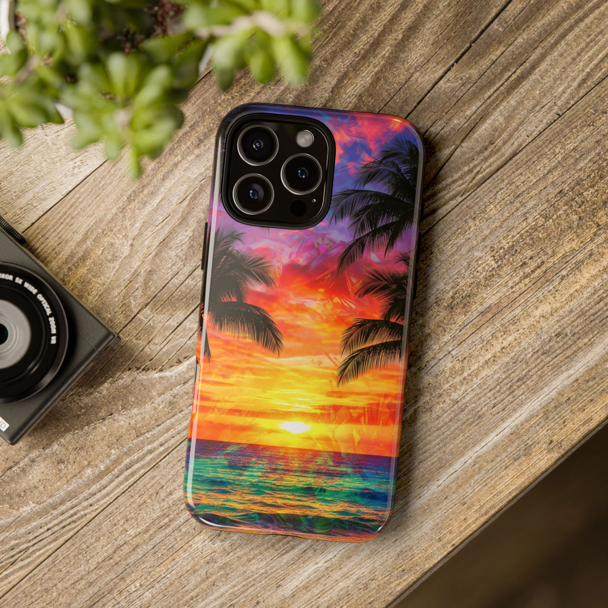 iPhone Tough Cases Phone Cases for iPhone 14\15\16\17. Tropical Sunset Phone Case — Palm Tree Beach Protective Cover
