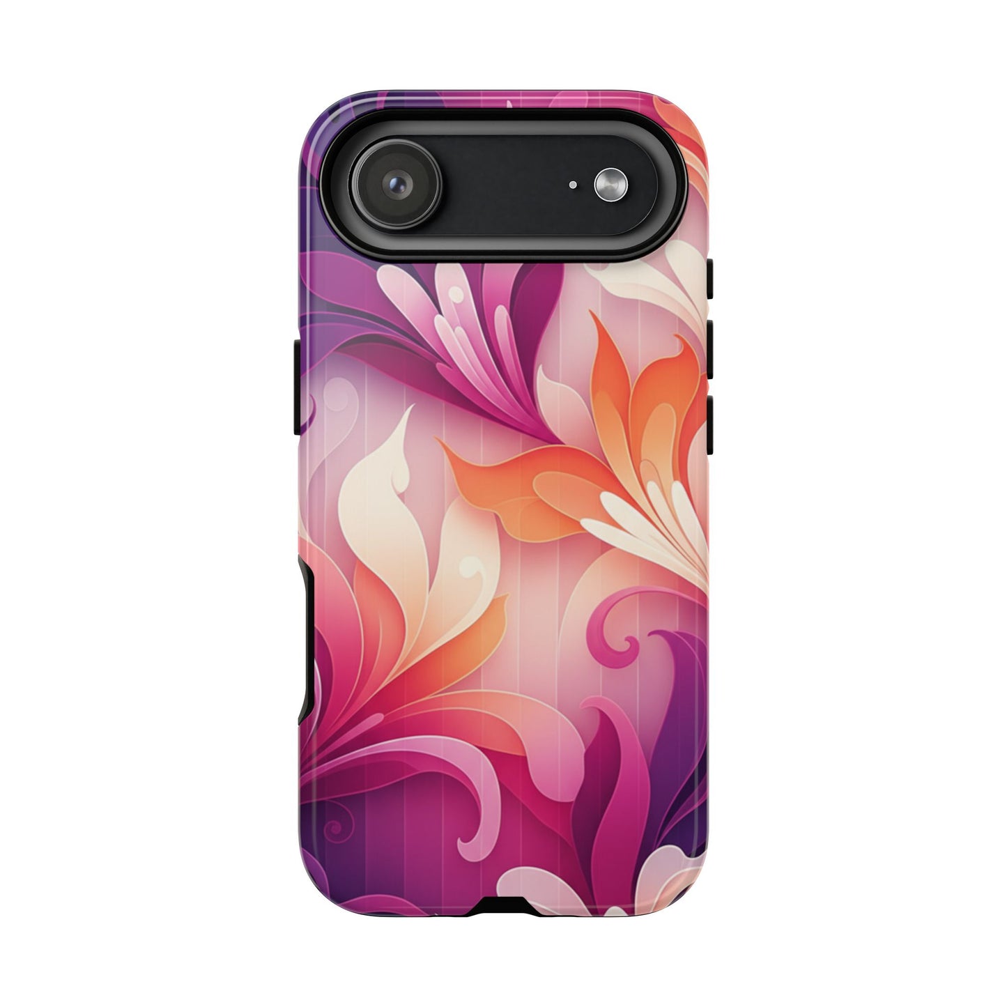 Floral Swirl Tough Phone Case iPhone Tough Cases Phone Cases for iPhone 14\15\16\17 – Dual Layer, Matte/Glossy Finish, Wireless Charging Compatible — Pink & Orange Protective iPhone Cover