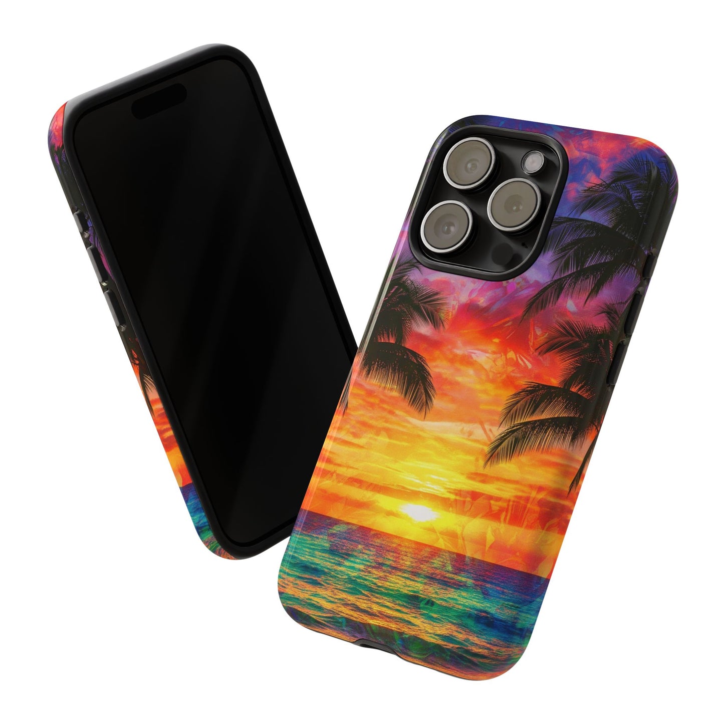 iPhone Tough Cases Phone Cases for iPhone 14\15\16\17. Tropical Sunset Phone Case — Palm Tree Beach Protective Cover