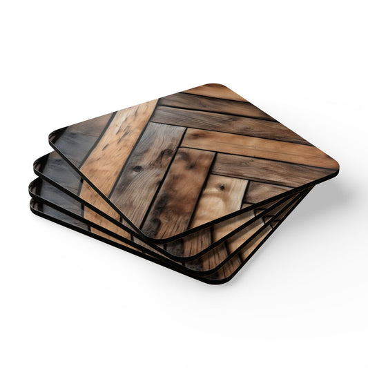 Designer Cork Coaster Set – High-Gloss Drink Coasters with Cork Backing (Set of 4) Rustic Corkwood Coaster Set - Eco-Friendly Drinkware Essentials for Home Decor and Gifts