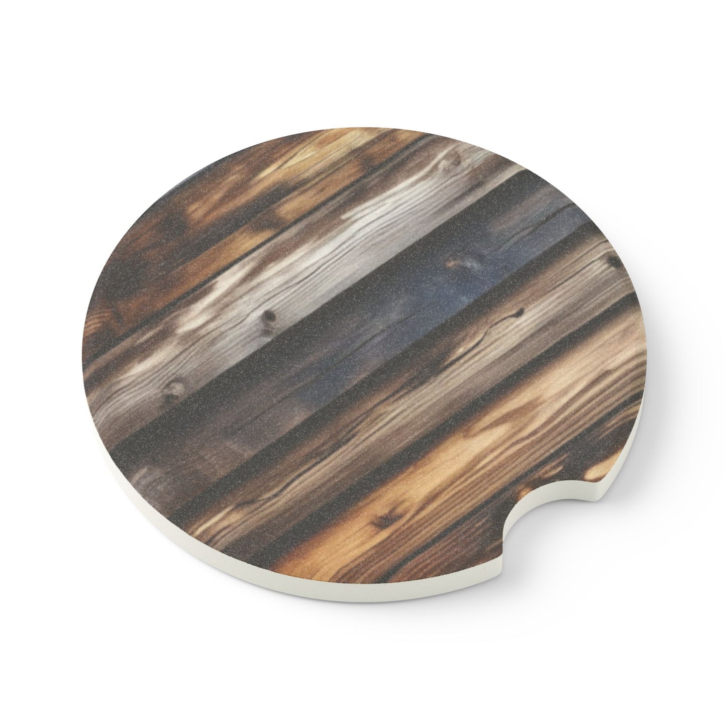Rustic Wood Grain Soapstone Car Coaster – Round Cup Holder Absorbent Mat