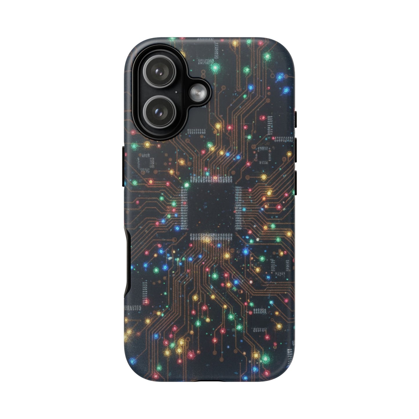 iPhone Tough Cases Phone Cases for iPhone 14\15\16\17 – Dual Layer, Matte/Glossy Finish, Wireless Charging Compatible, Circuit Board Phone Case – Colorful Microchip Tech Design, Durable Tough Case