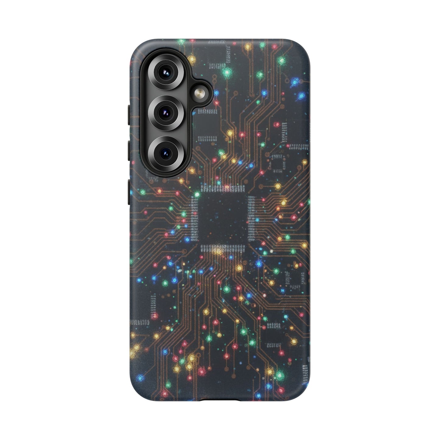 Tough Cases Phone Cases for Samsung Galaxy S25/S24/S23/S22 – Dual Layer, Matte/Glossy Finish, Wireless Charging Compatible, Circuit Board Glow Phone Case — Techy Microchip LED Design
