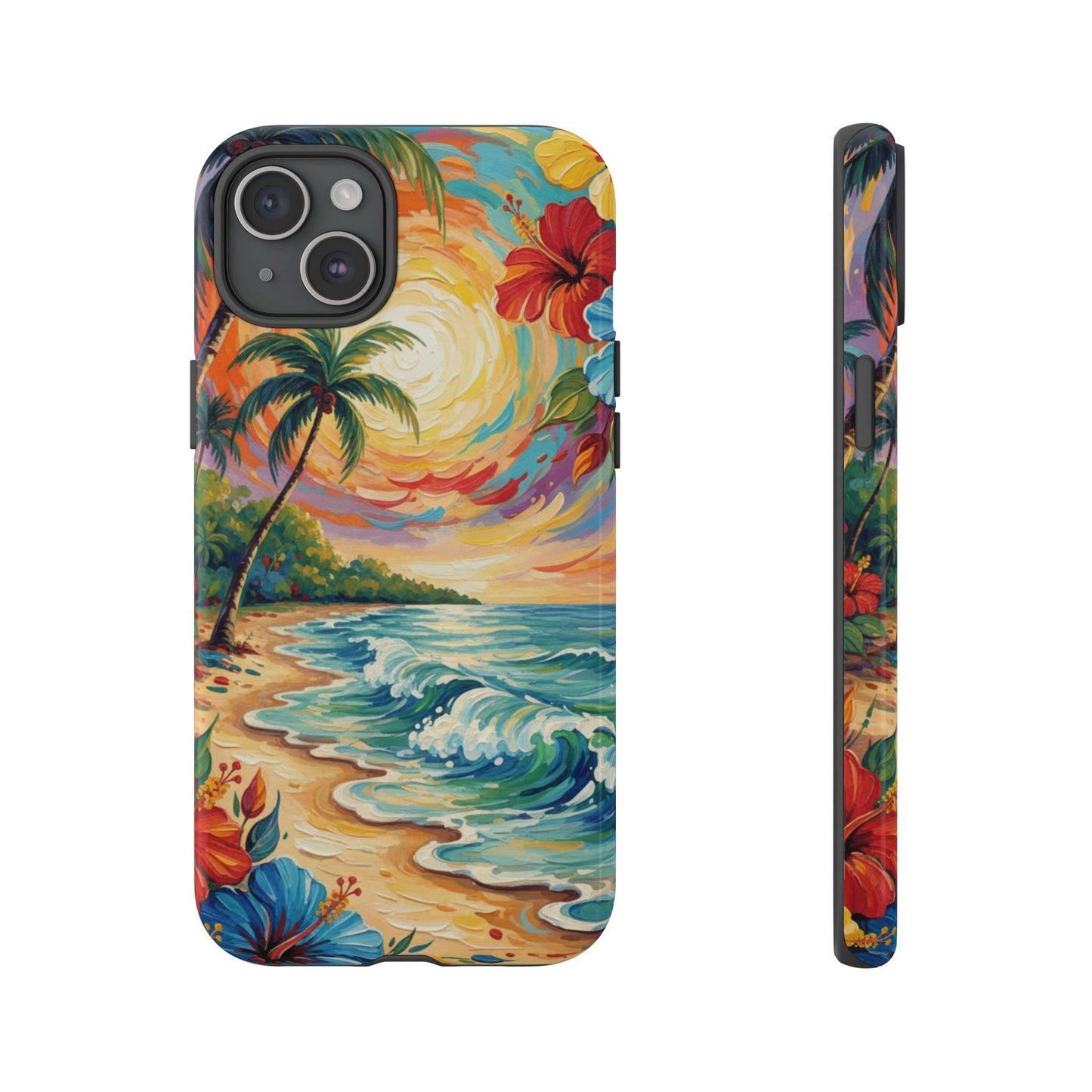 iPhone Tough Cases Phone Cases for iPhone 14\15\16\17 – Dual Layer, Matte/Glossy Finish, Wireless Charging Compatible, Tropical Sunset Phone Case — Beach Palm Tree Protective Tough Case, iPhone 17 protective case