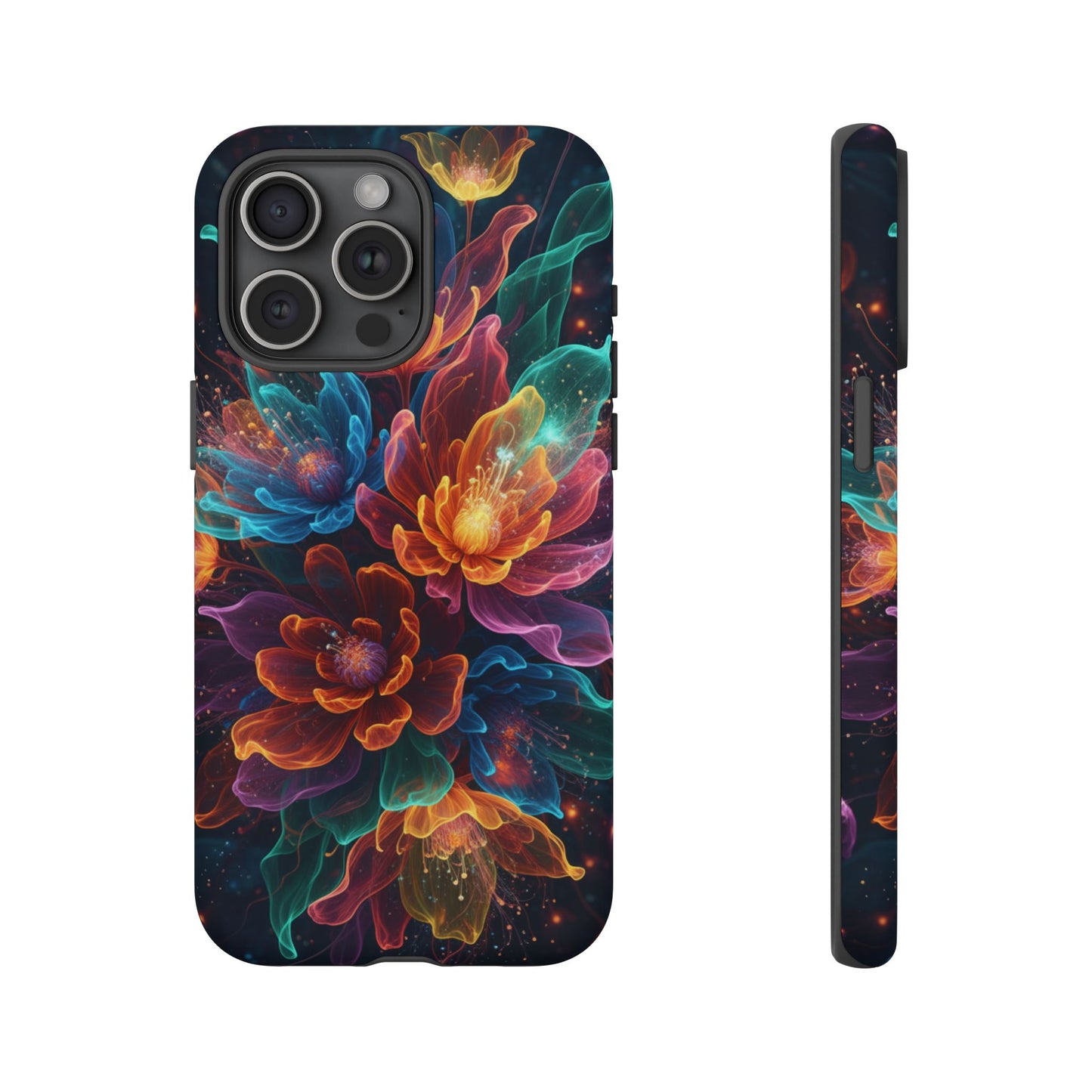 Floral Nebula Tough Phone Case — Colorful Cosmic Flower Protective Cover. iPhone Tough Cases Phone Cases for iPhone 14\15\16\17 – Dual Layer, Matte/Glossy Finish, Wireless Charging Compatible