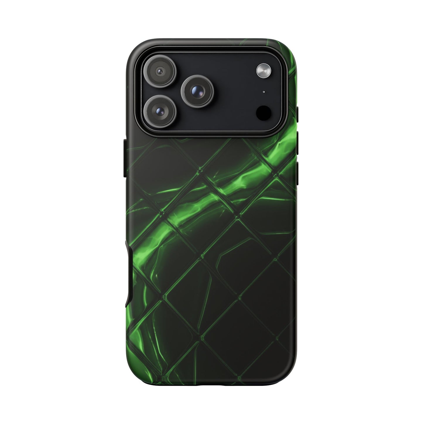 iPhone Tough Cases Phone Cases for iPhone 14\15\16\17 – Dual Layer, Matte/Glossy Finish, Wireless Charging Compatible. Green Neon Grid Phone Case — Protective Tough Case with Abstract Glow Design
