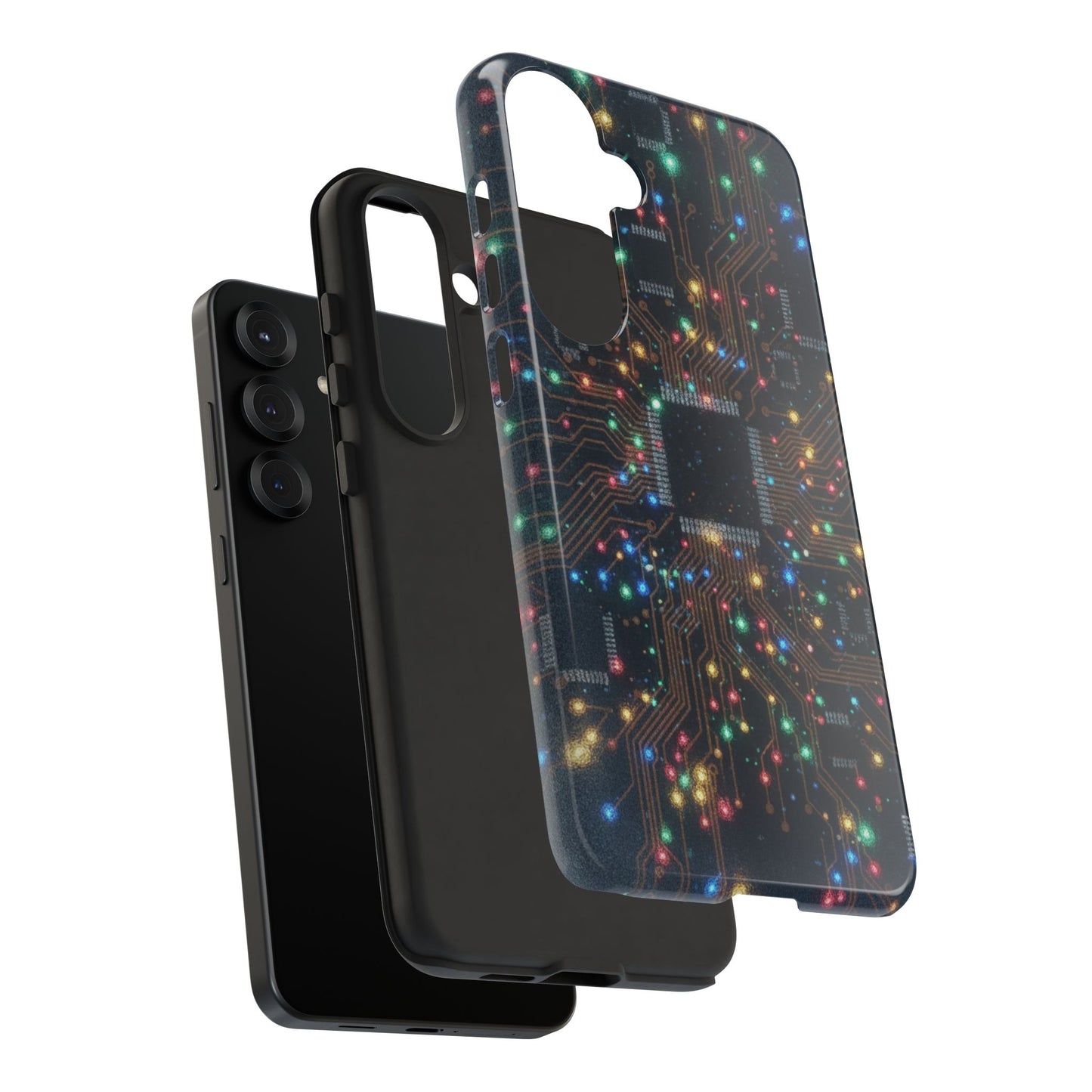 Tough Cases Phone Cases for Samsung Galaxy S25/S24/S23/S22 – Dual Layer, Matte/Glossy Finish, Wireless Charging Compatible, Circuit Board Glow Phone Case — Techy Microchip LED Design
