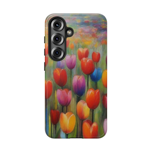 Tough Case Phone Case for Samsung Galaxy S25/S24– Dual Layer, Matte/Glossy Finish, Wireless Charging Compatible, Colorful Tulip Phone Case