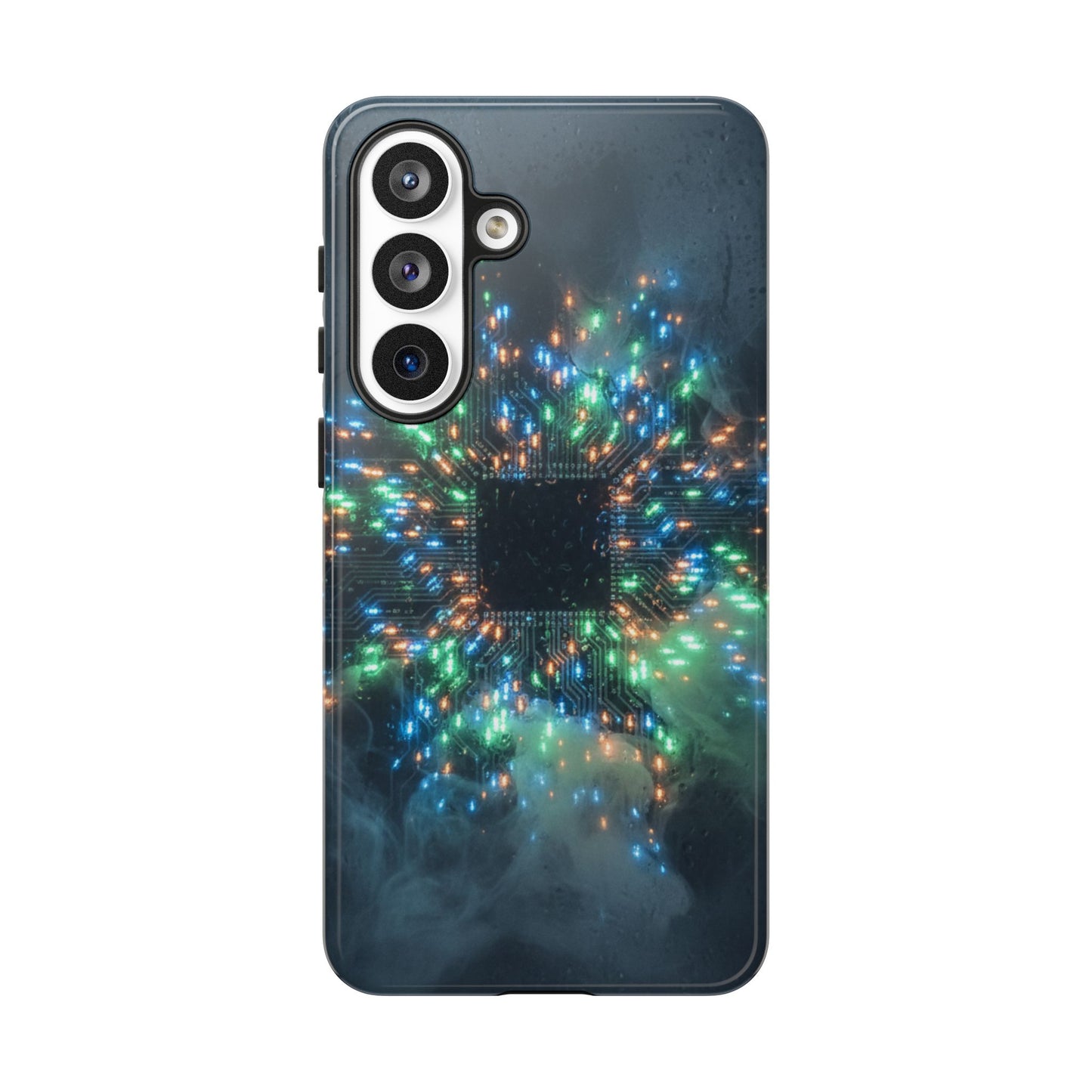 Tough Cases for Samsung Galaxy S25/S24/S23/S22 – Dual Layer, Matte/Glossy Finish, Wireless Charging CompatibleGalaxy, Circuit Phone Case — Colorful Microchip Glow Protective Tough Case