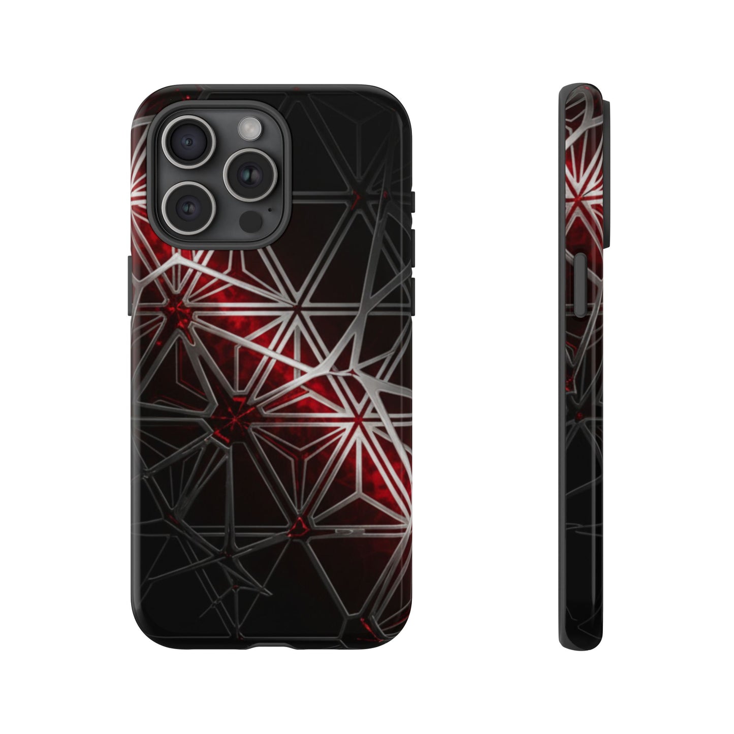 iPhone Tough Cases Phone Cases for iPhone 14\15\16\17 – Dual Layer, Matte/Glossy Finish, Wireless Charging Compatible. Geometric Tough Phone Case — Red & Black Abstract Protective Cover