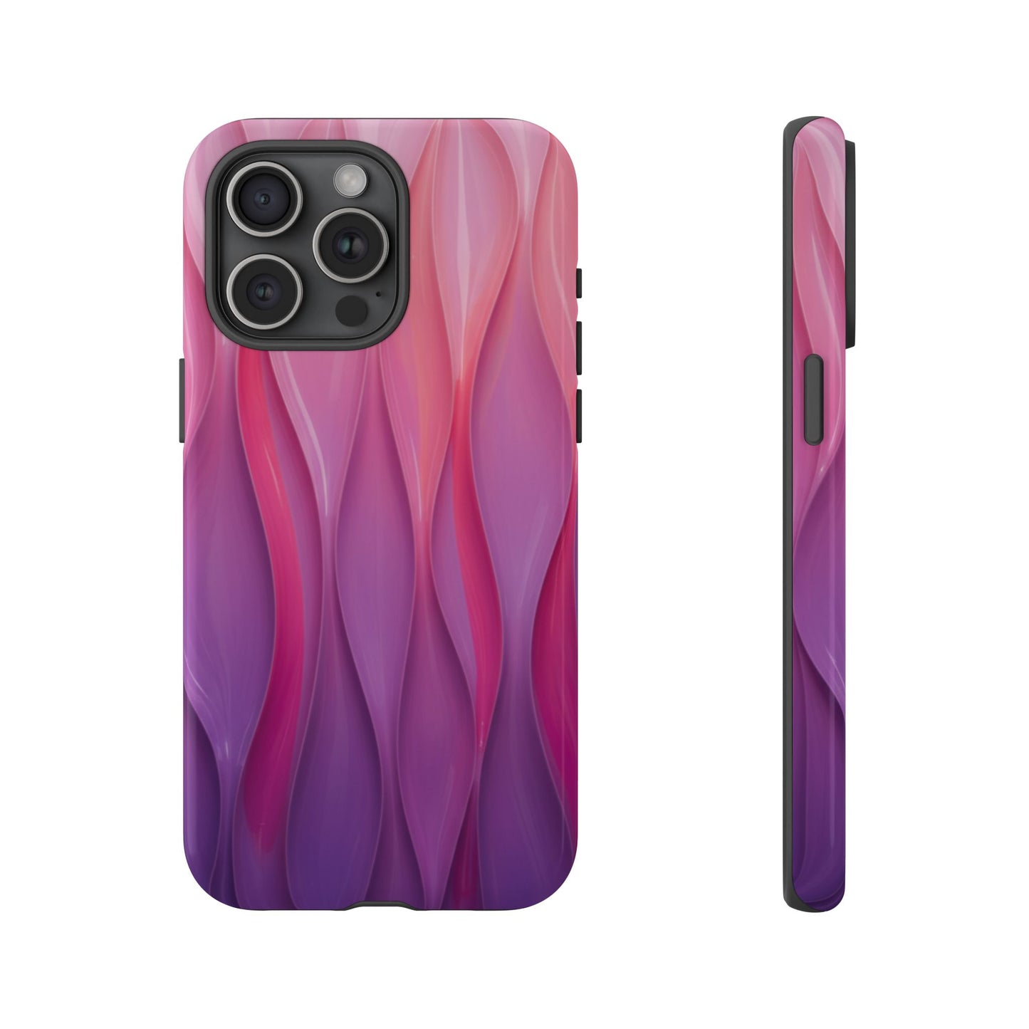 Pink Purple Wave Tough Phone Case. iPhone Tough Cases Phone Cases for iPhone 14\15\16\17 – Dual Layer, Matte/Glossy Finish, Wireless Charging Compatible — Abstract Gradient Protective Cover