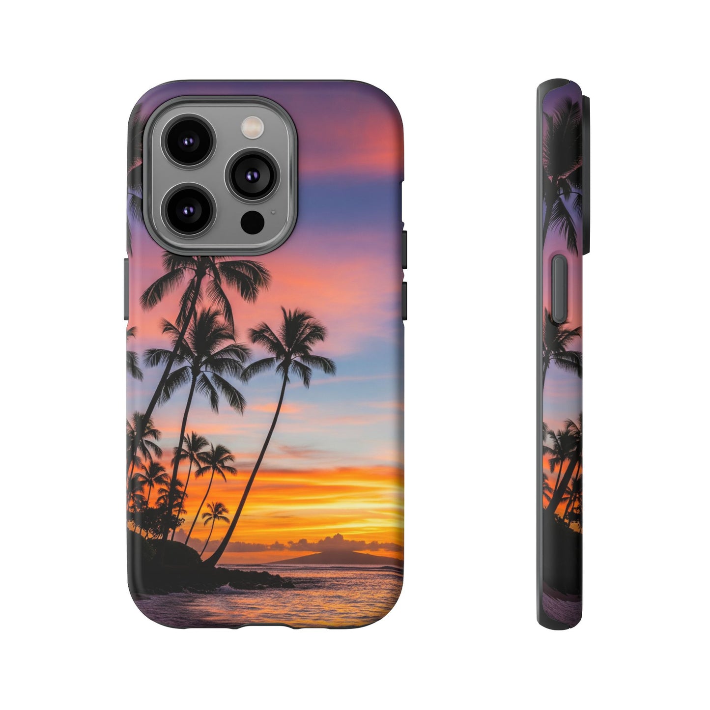 iPhone Tough Cases Phone Cases for iPhone 14\15\16\17 – Dual Layer, Matte/Glossy Finish, Wireless Charging Compatible, Tropical Sunset Phone Case — Palm Tree Beach iPhone Case, iPhone 17 Protective Case