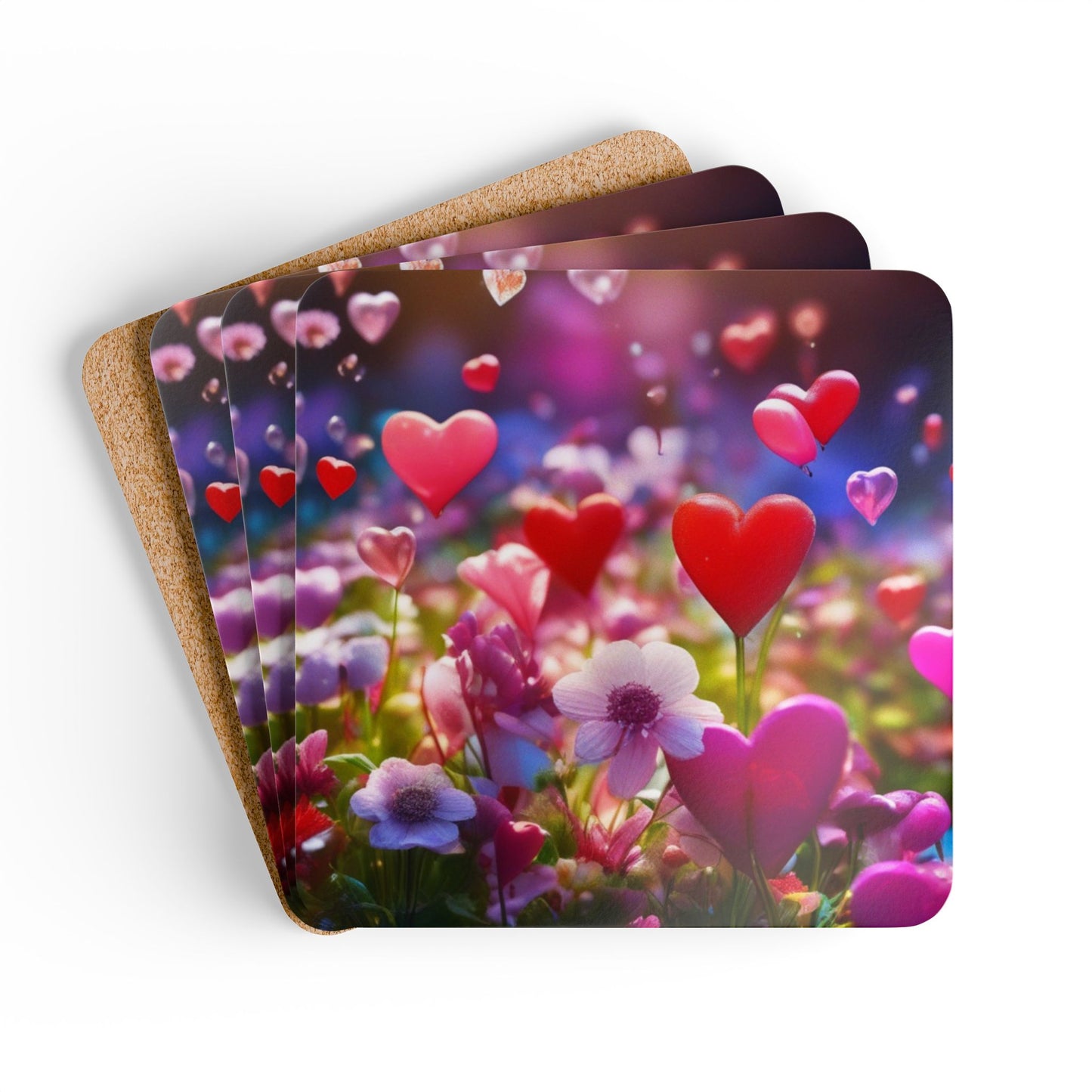 Heartfelt Floral Cork Coaster Set, Kitchen Decor, Gifts for Her