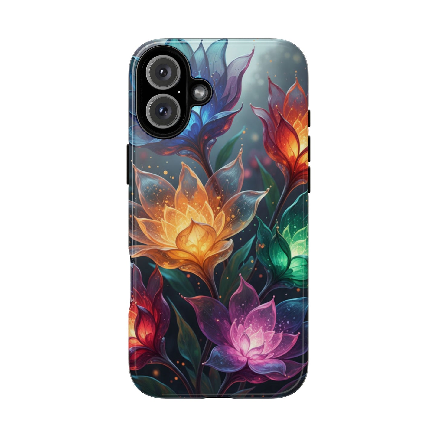 iPhone Tough Cases Phone Cases for iPhone 14\15\16\17 – Dual Layer, Matte/Glossy Finish, Wireless Charging CompatibleFloral Lotus Tough Phone Case - Colorful Glowing Flowers Protective Cover