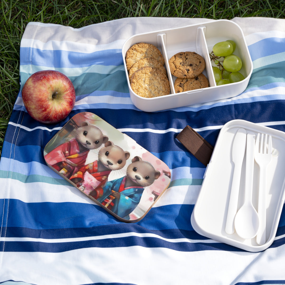 Stylish Bento Box Lunchbox – Portable, Designed Food Container with Wooden Lid & Two Moveable Compartments for Work, School & Picnics