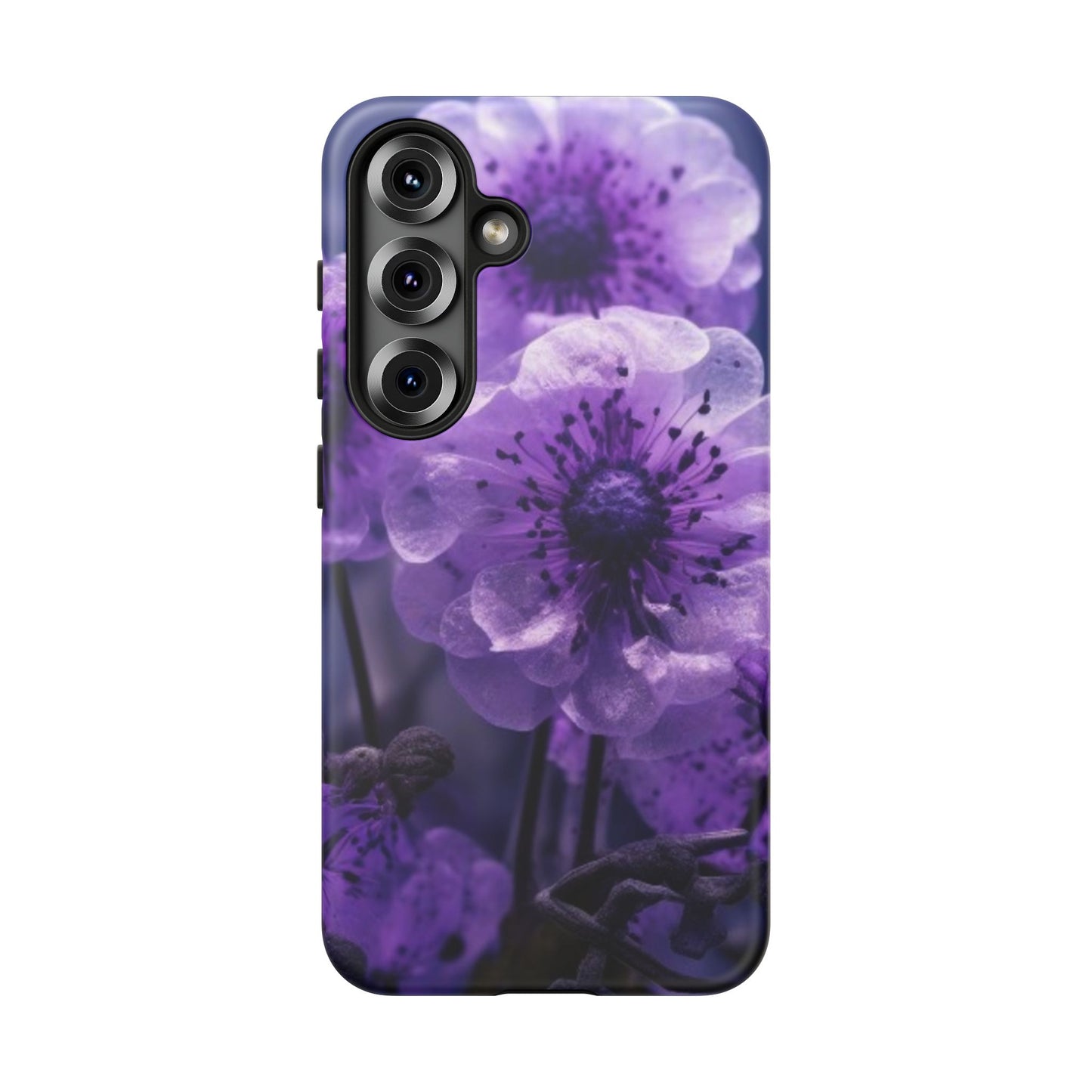 Purple Floral Tough Phone Case for Samsung Galaxy S25/S24/S23, Gifts for Her