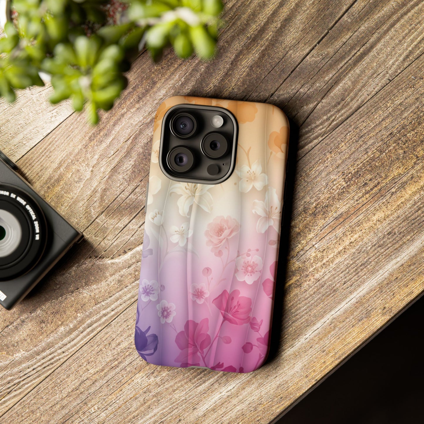 Floral Gradient Phone Case iPhone Tough Cases Phone Cases for iPhone 14\15\16\17 – Dual Layer, Matte/Glossy Finish, Wireless Charging Compatible - Pastel Ombre Flowers Protective Cover