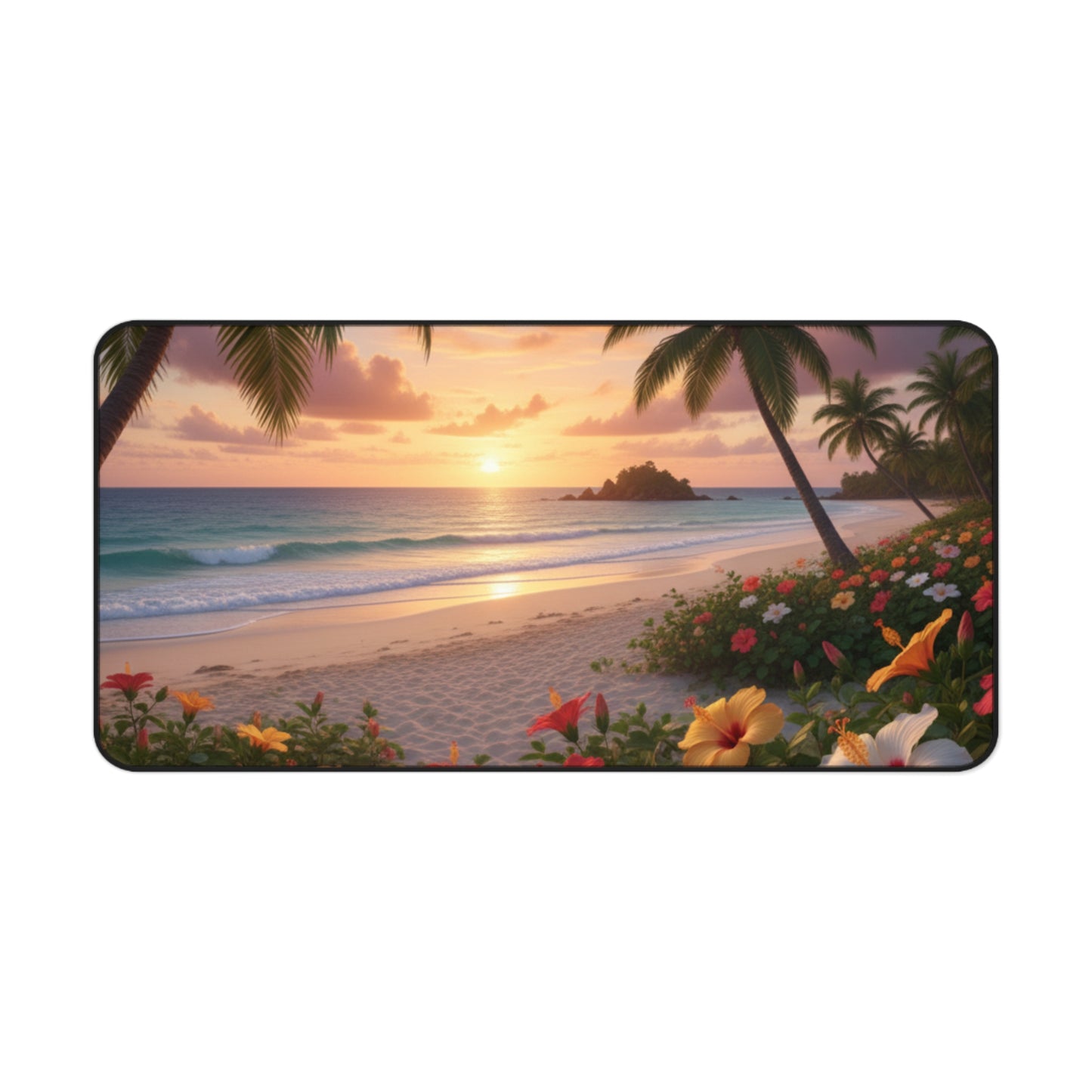 Large Gaming Mouse Pad – Premium Mouse Pad & Tech Accessory for Home & Office, Premium Desk Mat, Gaming Mouse Pad, Non-slip, Tropical Sunset Beach Desk Mat — Scenic Palm Tree & Hibiscus Mouse Pad