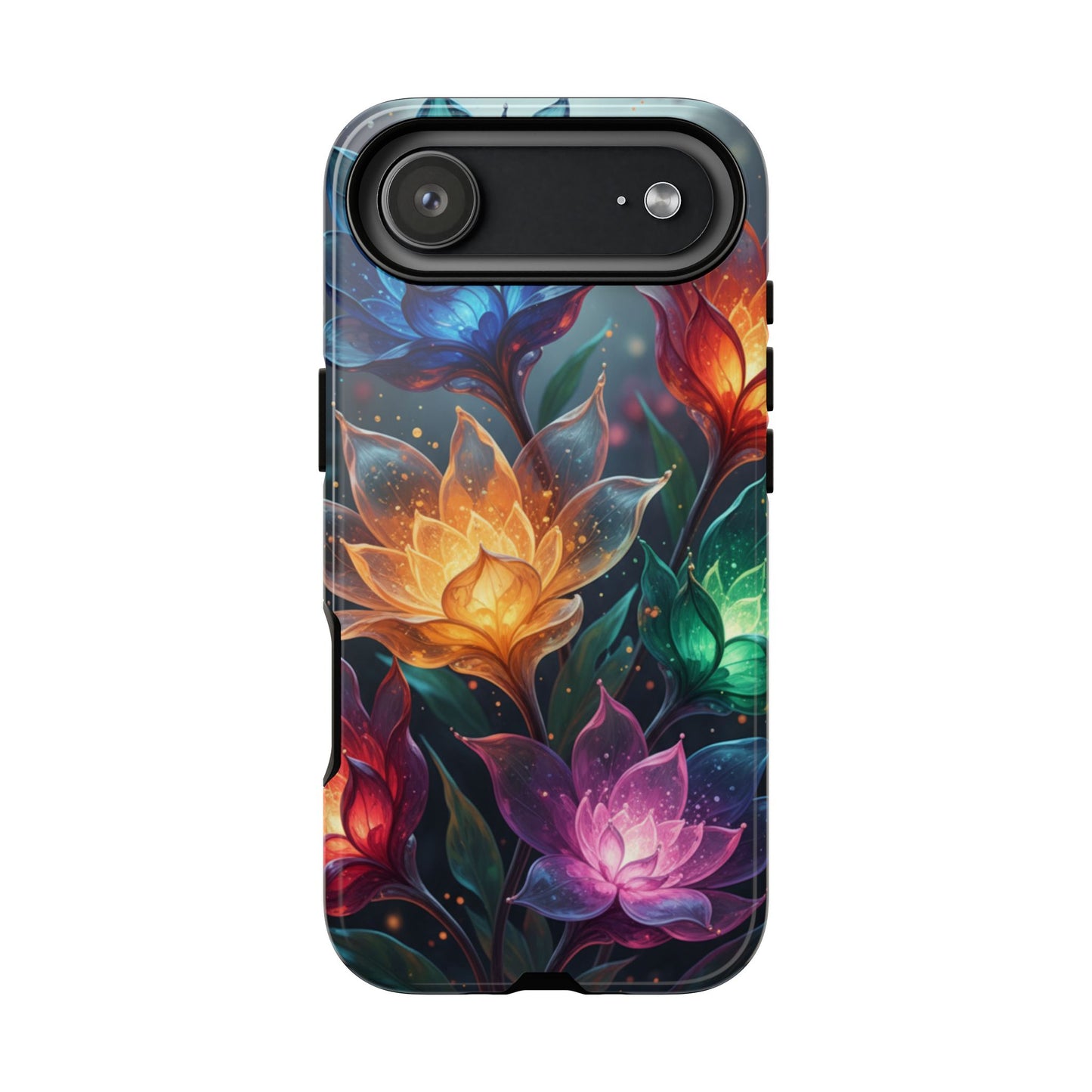 iPhone Tough Cases Phone Cases for iPhone 14\15\16\17 – Dual Layer, Matte/Glossy Finish, Wireless Charging CompatibleFloral Lotus Tough Phone Case - Colorful Glowing Flowers Protective Cover