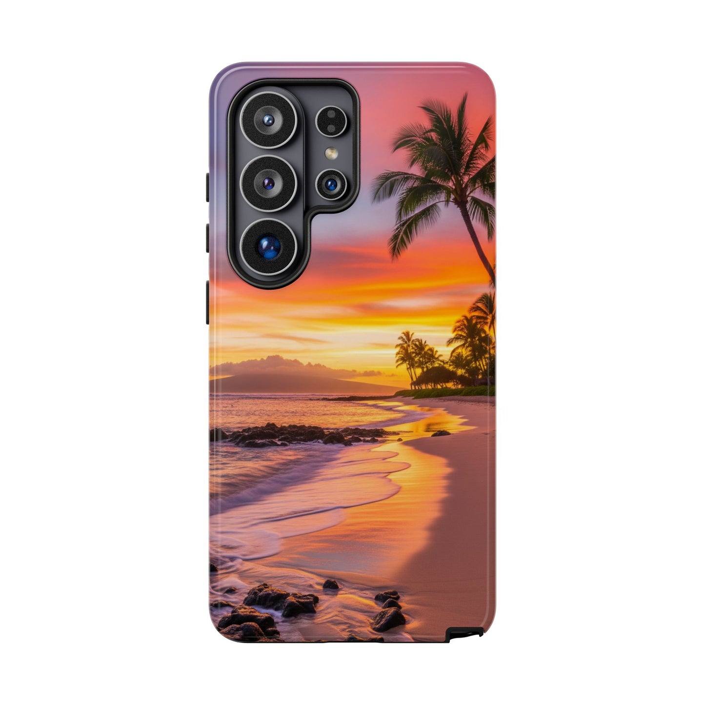 Tough Cases Phone Cases for Samsung Galaxy S26/S25/S24/S23/S22 – Dual Layer, Matte/Glossy Finish, Wireless Charging CompatibleTropical Sunset Phone Case — Sunset Beach Palm Tree Tough Case
