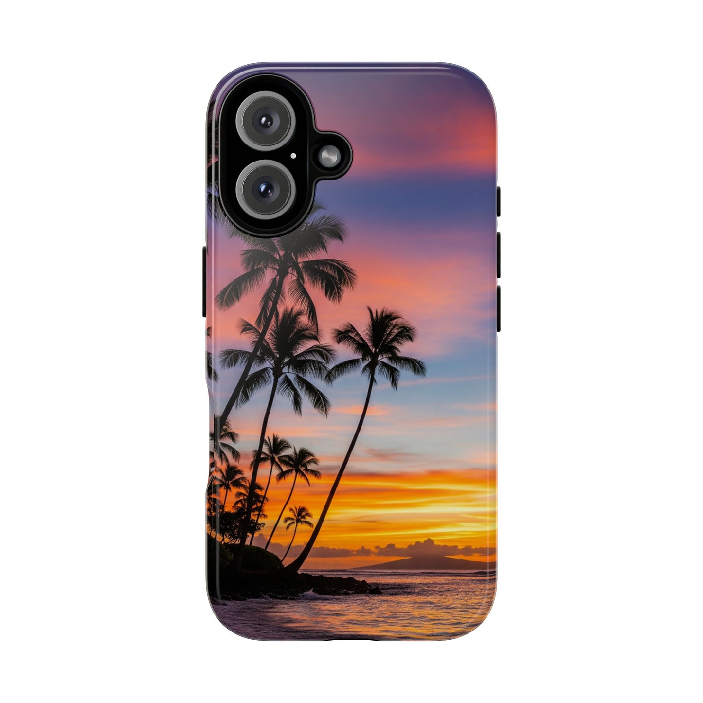 iPhone Tough Cases Phone Cases for iPhone 14\15\16\17 – Dual Layer, Matte/Glossy Finish, Wireless Charging Compatible, Tropical Sunset Phone Case — Palm Tree Beach iPhone Case, iPhone 17 Protective Case