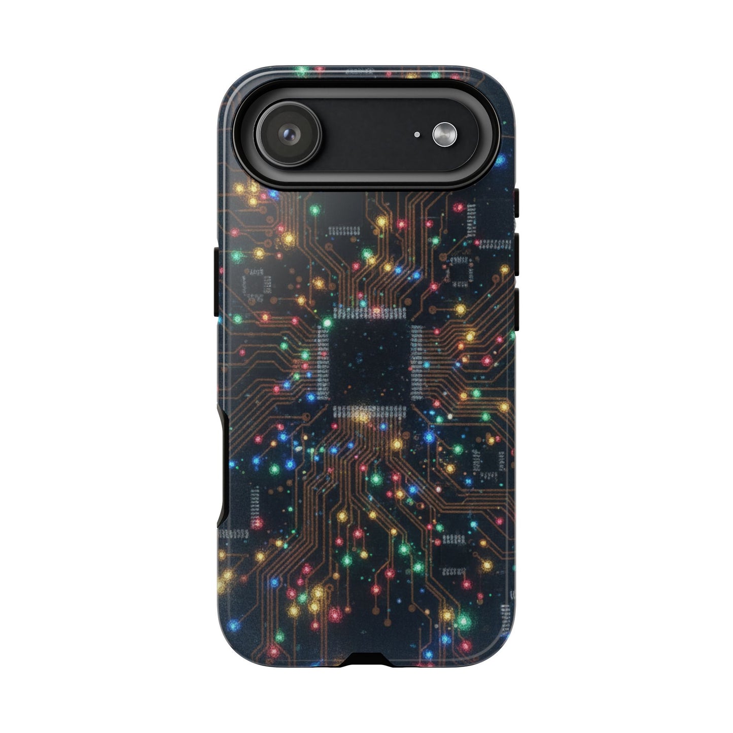 iPhone Tough Cases Phone Cases for iPhone 14\15\16\17 – Dual Layer, Matte/Glossy Finish, Wireless Charging Compatible, Circuit Board Phone Case – Colorful Microchip Tech Design, Durable Tough Case