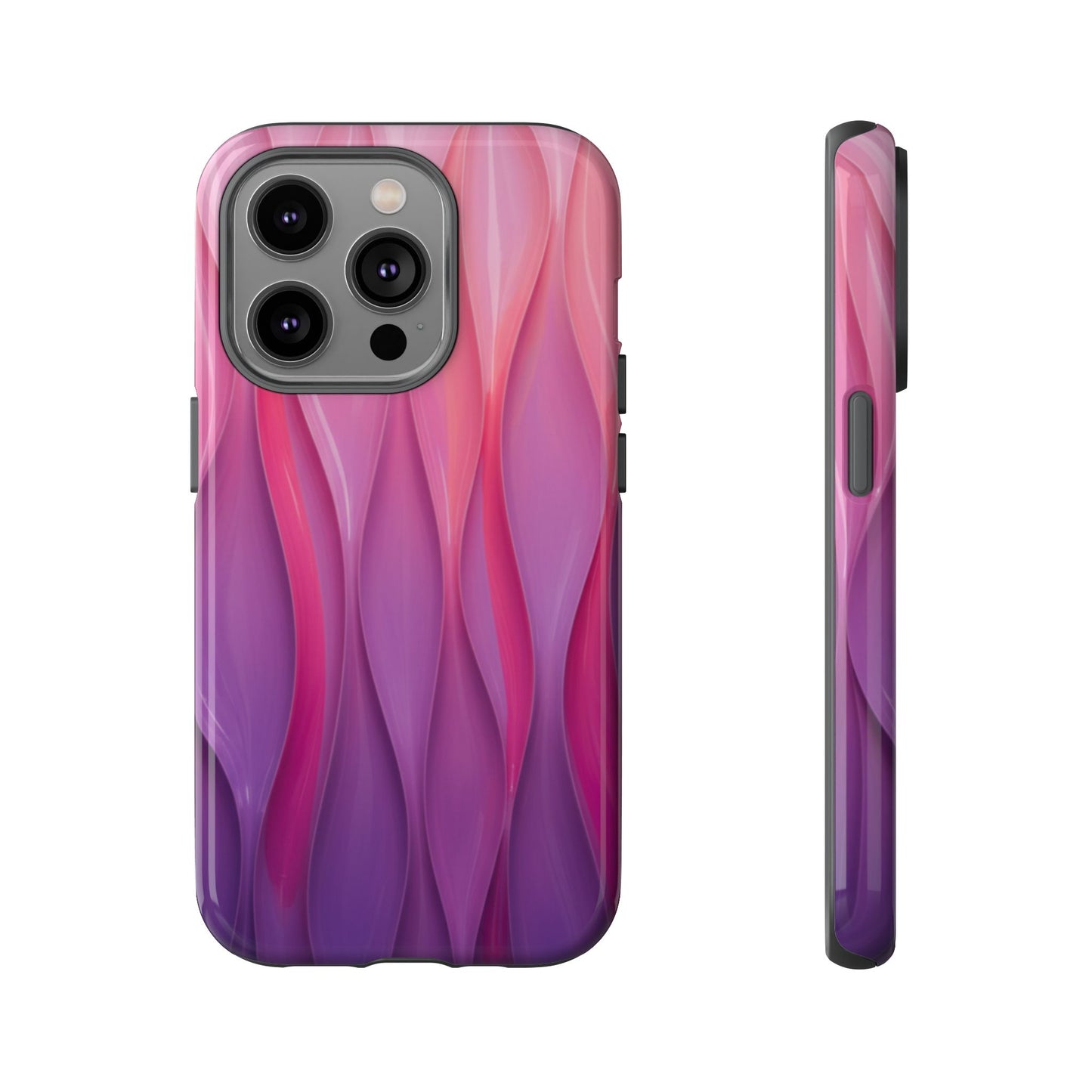 Pink Purple Wave Tough Phone Case. iPhone Tough Cases Phone Cases for iPhone 14\15\16\17 – Dual Layer, Matte/Glossy Finish, Wireless Charging Compatible — Abstract Gradient Protective Cover
