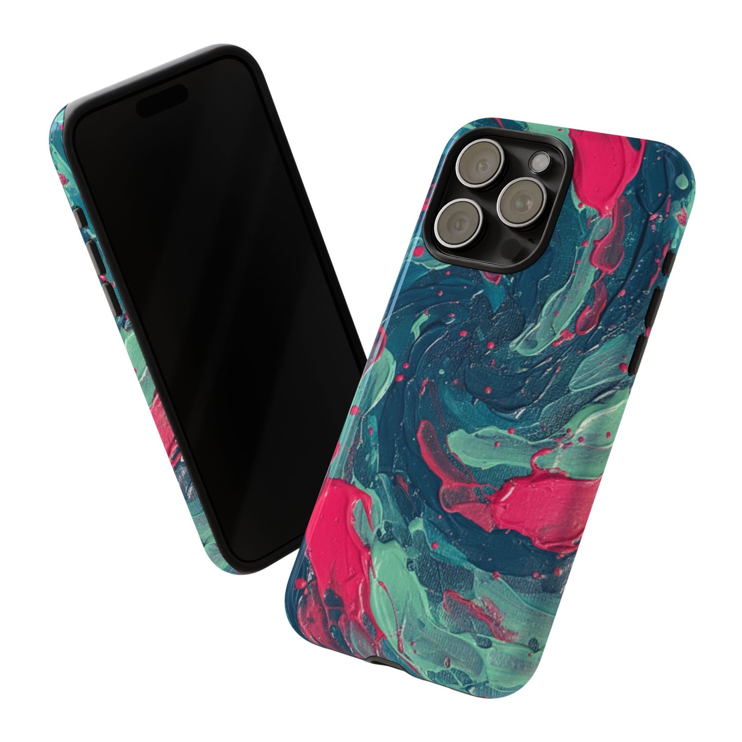 iPhone Tough Cases Phone Cases for iPhone 14\15\16\17 – Dual Layer, Matte/Glossy Finish, iPhone 17 case for sale, Wireless Charging Compatible, Marbled Teal & Fuchsia Tough Phone Case