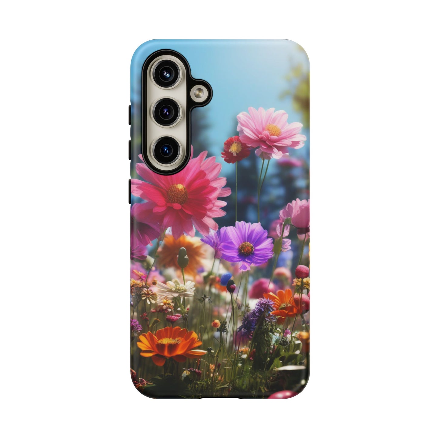 Tough Cases Phone Cases for Samsung Galaxy S25/S24/S23 – Dual Layer, Matte/Glossy Finish, Wireless Charging Compatible, Floral Meadow Tough Phone Case – Colorful Wildflower Protective Cover