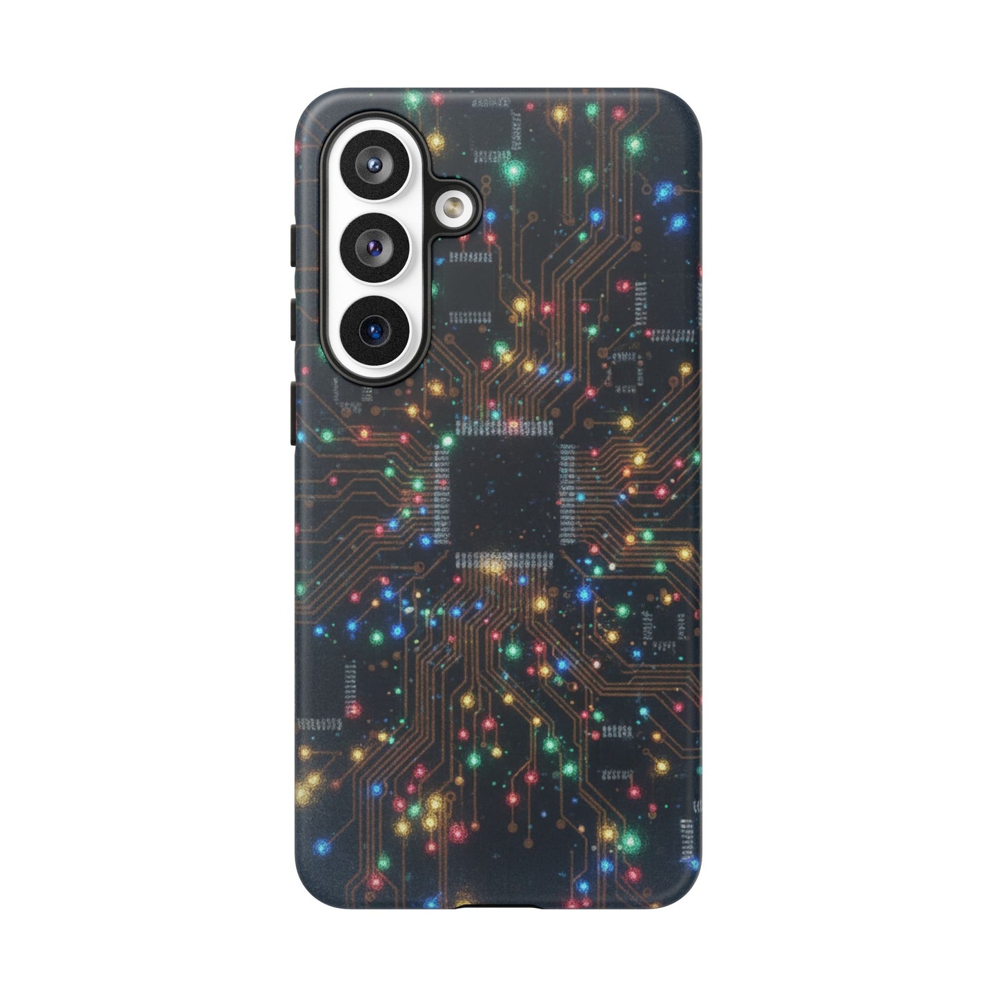 Tough Cases Phone Cases for Samsung Galaxy S25/S24/S23/S22 – Dual Layer, Matte/Glossy Finish, Wireless Charging Compatible, Circuit Board Glow Phone Case — Techy Microchip LED Design