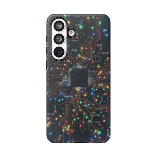 Tough Cases Phone Cases for Samsung Galaxy S25/S24/S23/S22 – Dual Layer, Matte/Glossy Finish, Wireless Charging Compatible, Circuit Board Glow Phone Case — Techy Microchip LED Design