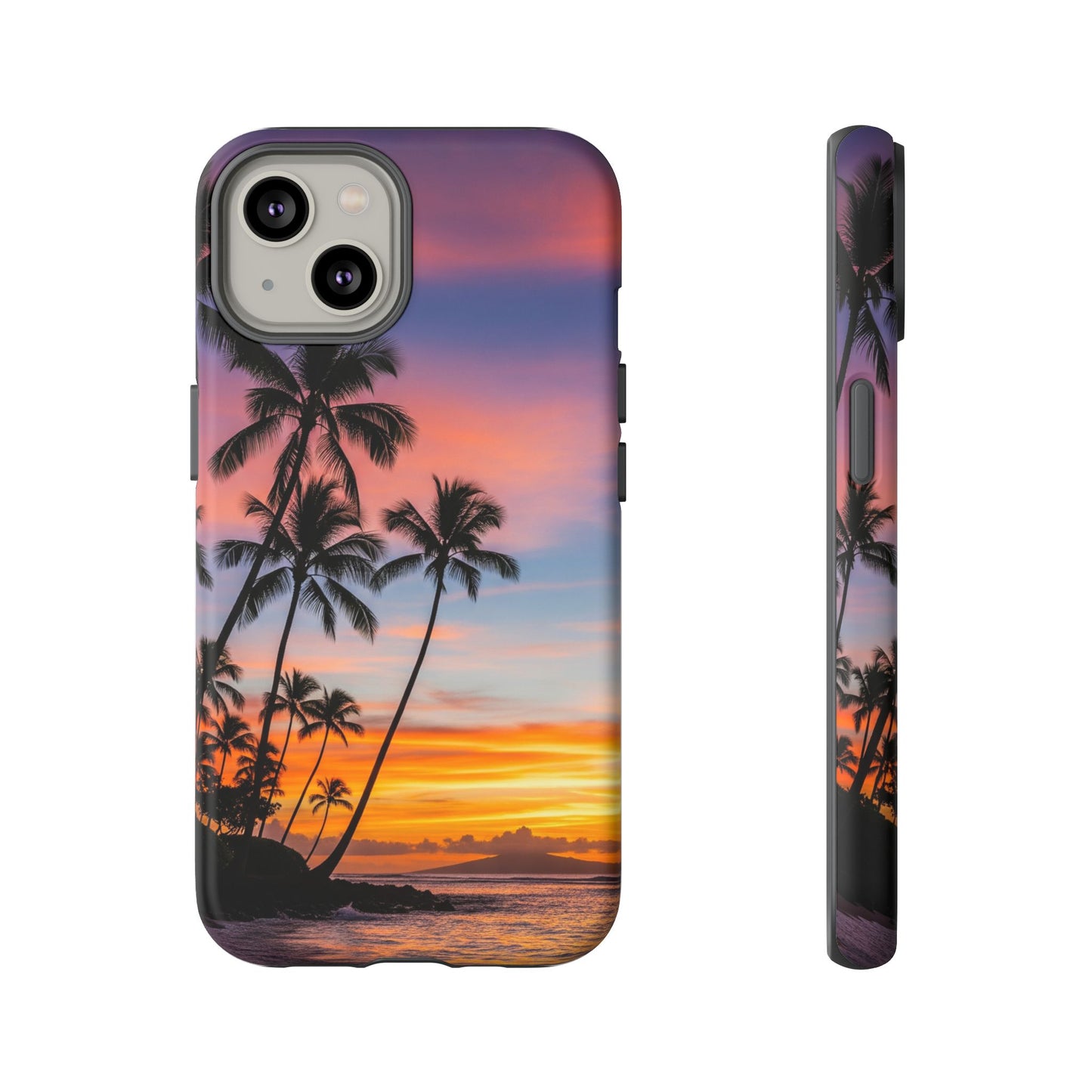 iPhone Tough Cases Phone Cases for iPhone 14\15\16\17 – Dual Layer, Matte/Glossy Finish, Wireless Charging Compatible, Tropical Sunset Phone Case — Palm Tree Beach iPhone Case, iPhone 17 Protective Case