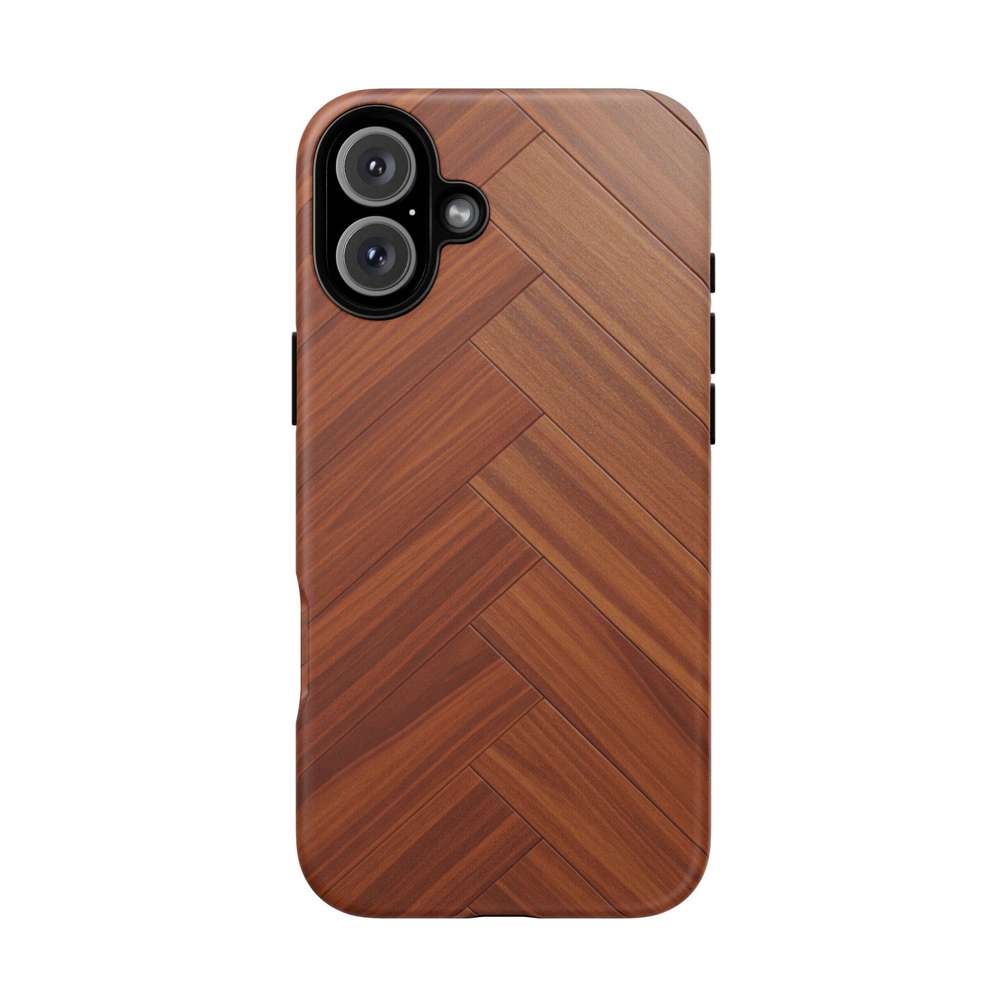 iPhone Tough Cases Phone Cases for iPhone 14\15\16\17 – Dual Layer, Matte/Glossy Finish, Wireless Charging Compatible. Plastic Woodgrain Herringbone Design Phone Case