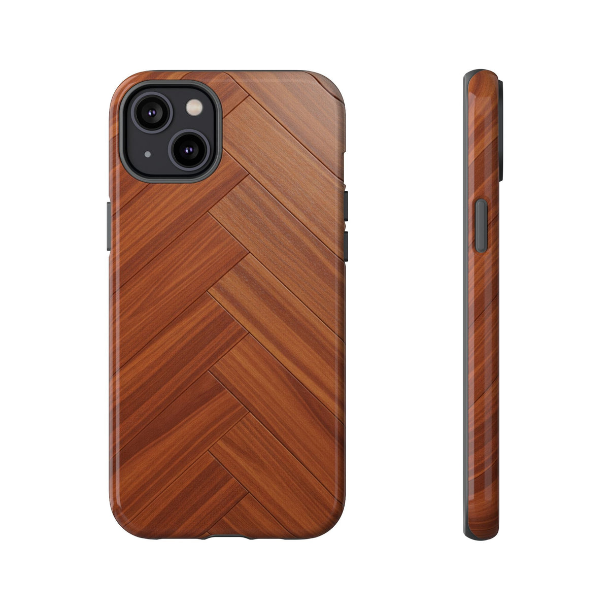 iPhone Tough Cases Phone Cases for iPhone 14\15\16\17 – Dual Layer, Matte/Glossy Finish, Wireless Charging Compatible. Plastic Woodgrain Herringbone Design Phone Case