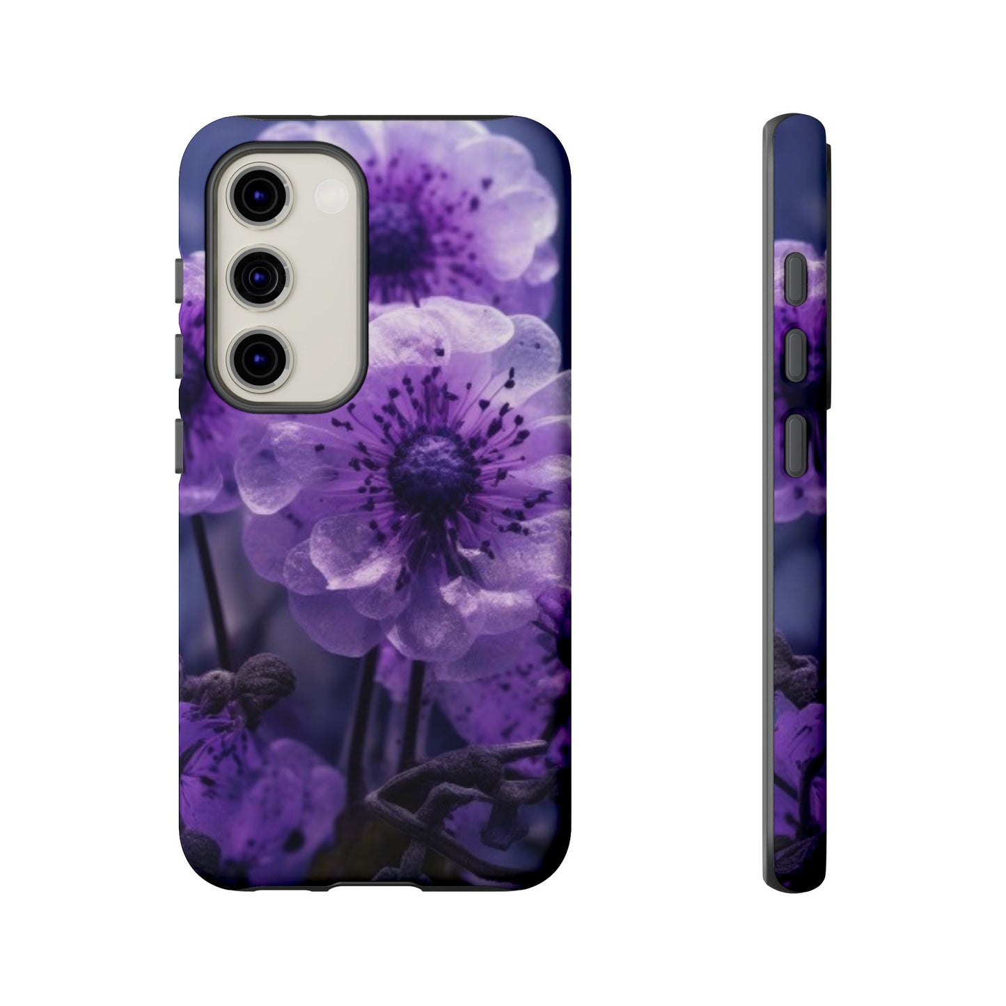 Purple Floral Tough Phone Case for Samsung Galaxy S25/S24/S23, Gifts for Her
