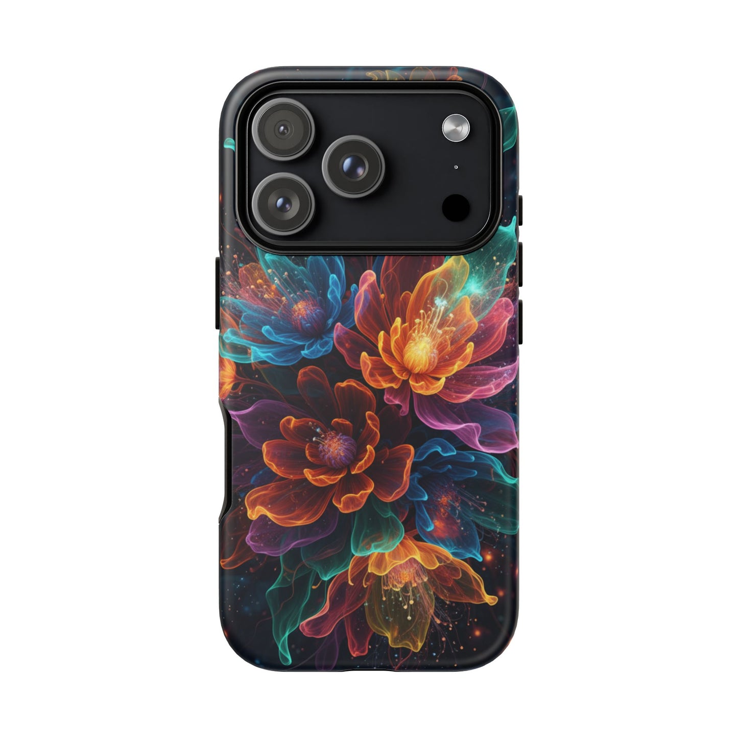 Floral Nebula Tough Phone Case — Colorful Cosmic Flower Protective Cover. iPhone Tough Cases Phone Cases for iPhone 14\15\16\17 – Dual Layer, Matte/Glossy Finish, Wireless Charging Compatible