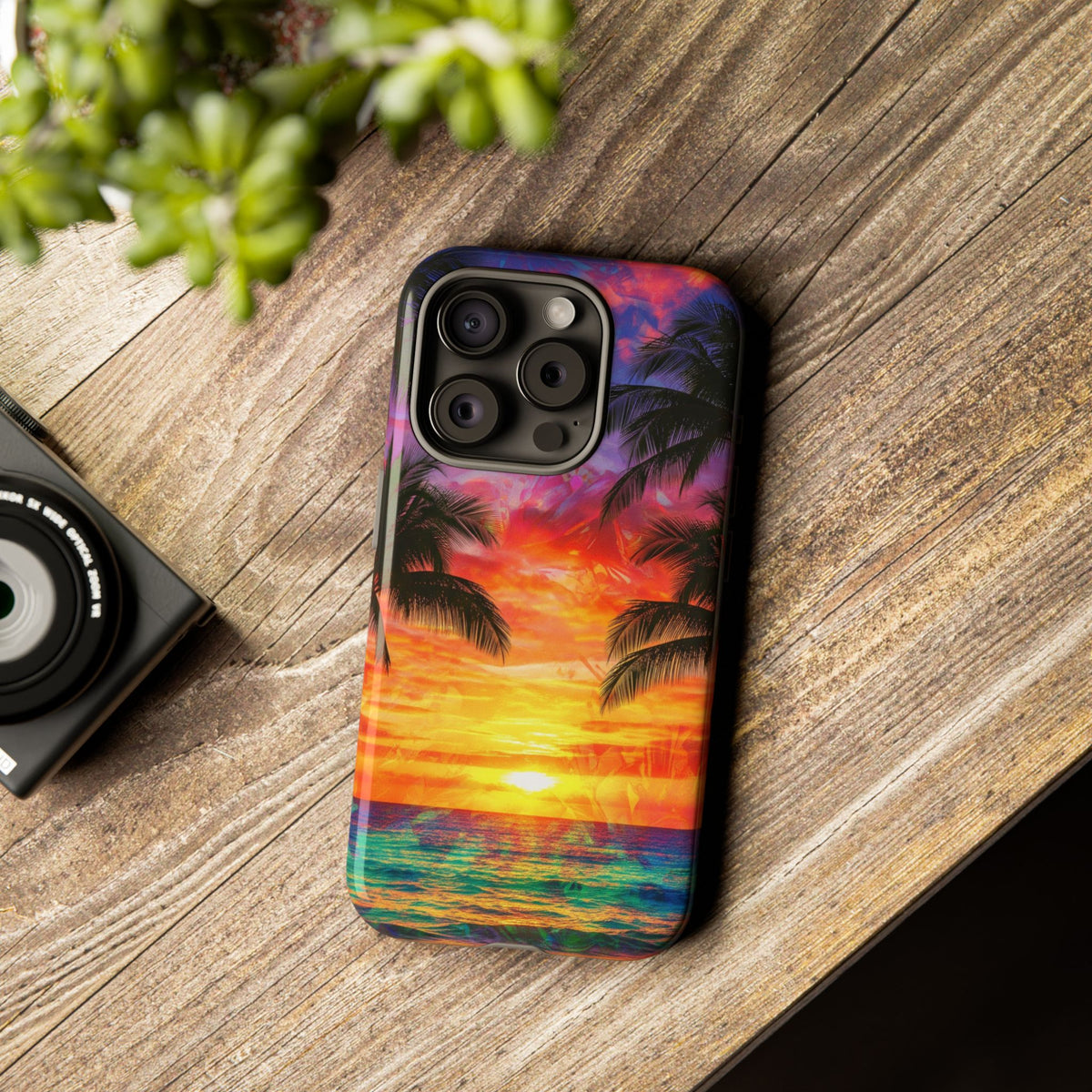 iPhone Tough Cases Phone Cases for iPhone 14\15\16\17. Tropical Sunset Phone Case — Palm Tree Beach Protective Cover
