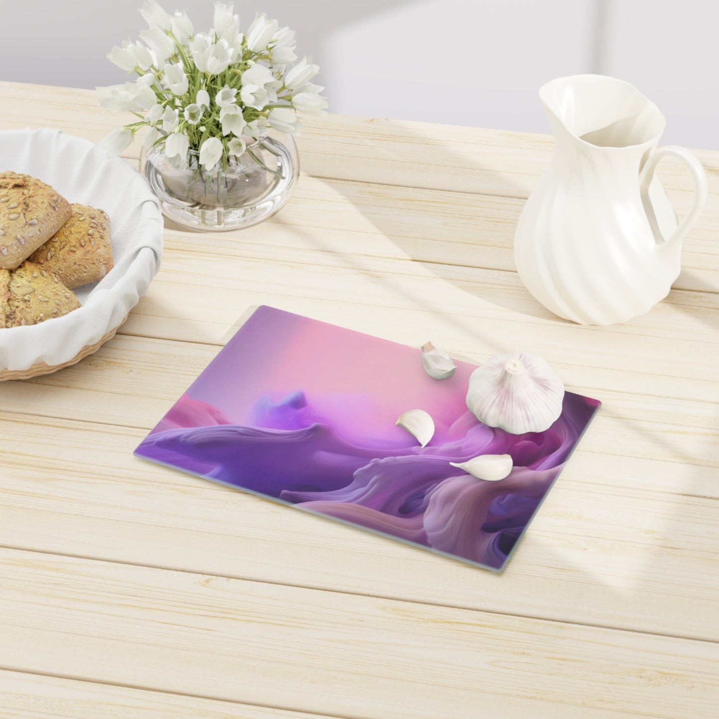 Tempered Glass Cutting Board – Hygienic, Scratch-Resistant, Dishwasher-Safe | Modern Kitchen Essential, Modern Abstract Cutting Board - Elegant Kitchen Decor for Foodies