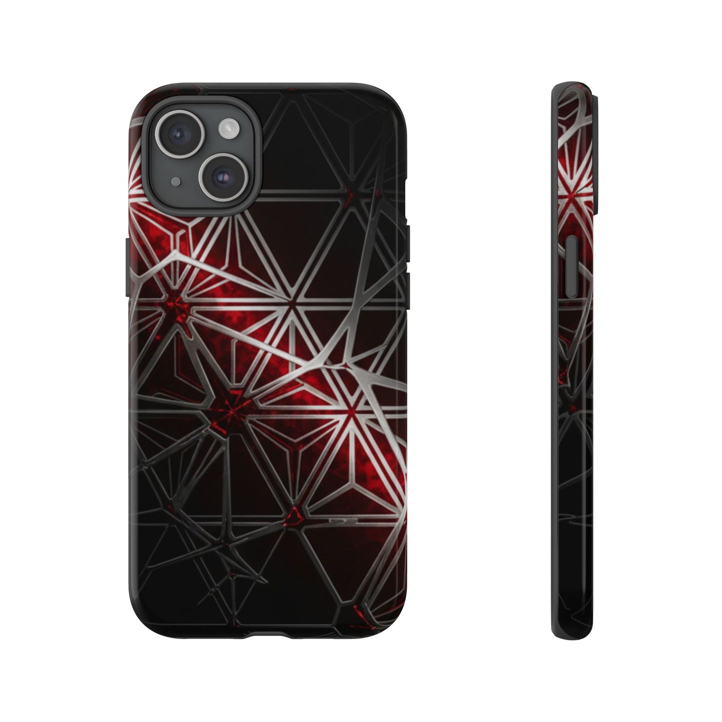 iPhone Tough Cases Phone Cases for iPhone 14\15\16\17 – Dual Layer, Matte/Glossy Finish, Wireless Charging Compatible. Geometric Tough Phone Case — Red & Black Abstract Protective Cover