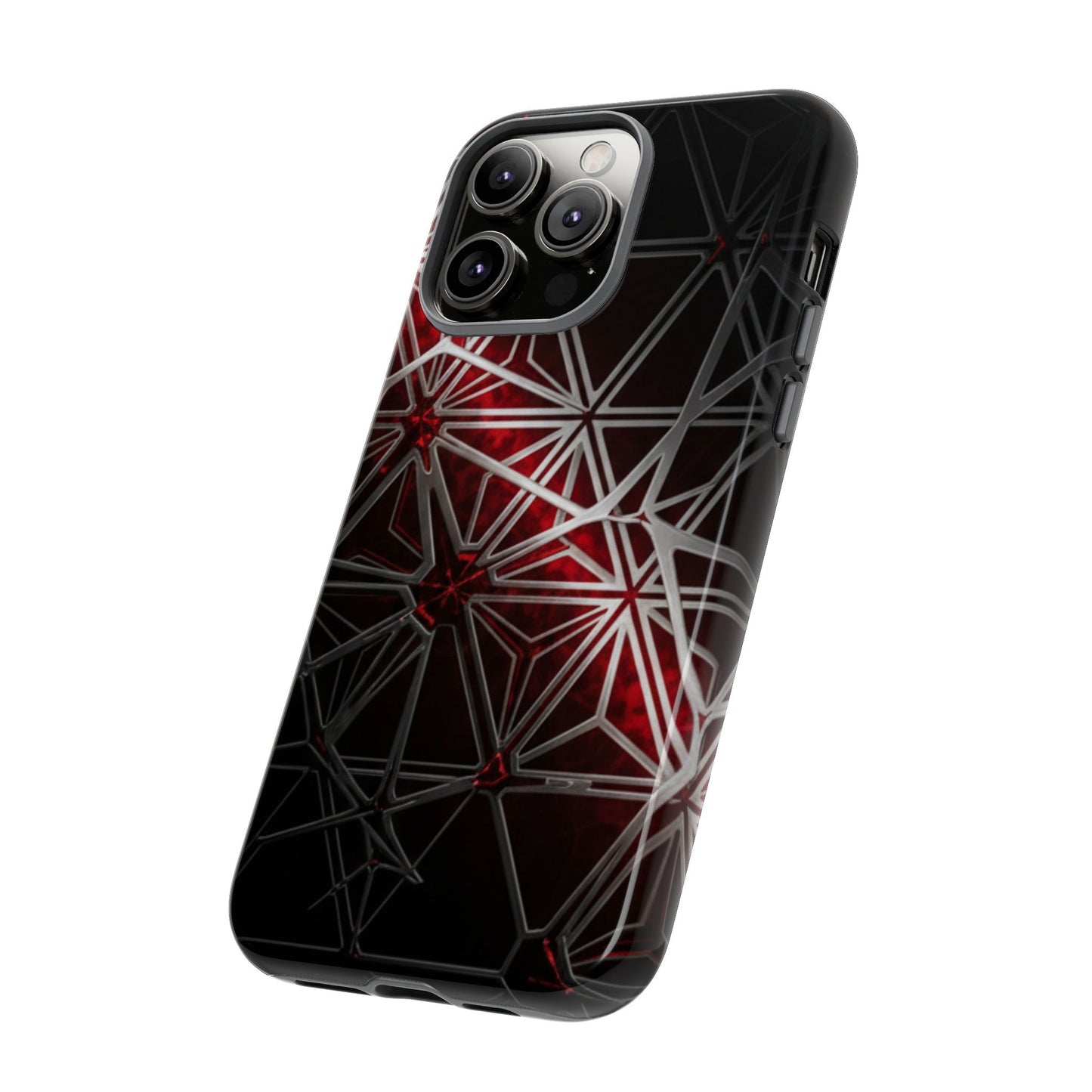 iPhone Tough Cases Phone Cases for iPhone 14\15\16\17 – Dual Layer, Matte/Glossy Finish, Wireless Charging Compatible. Geometric Tough Phone Case — Red & Black Abstract Protective Cover