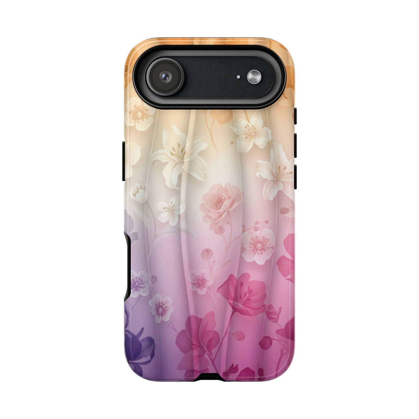 Floral Gradient Phone Case iPhone Tough Cases Phone Cases for iPhone 14\15\16\17 – Dual Layer, Matte/Glossy Finish, Wireless Charging Compatible - Pastel Ombre Flowers Protective Cover