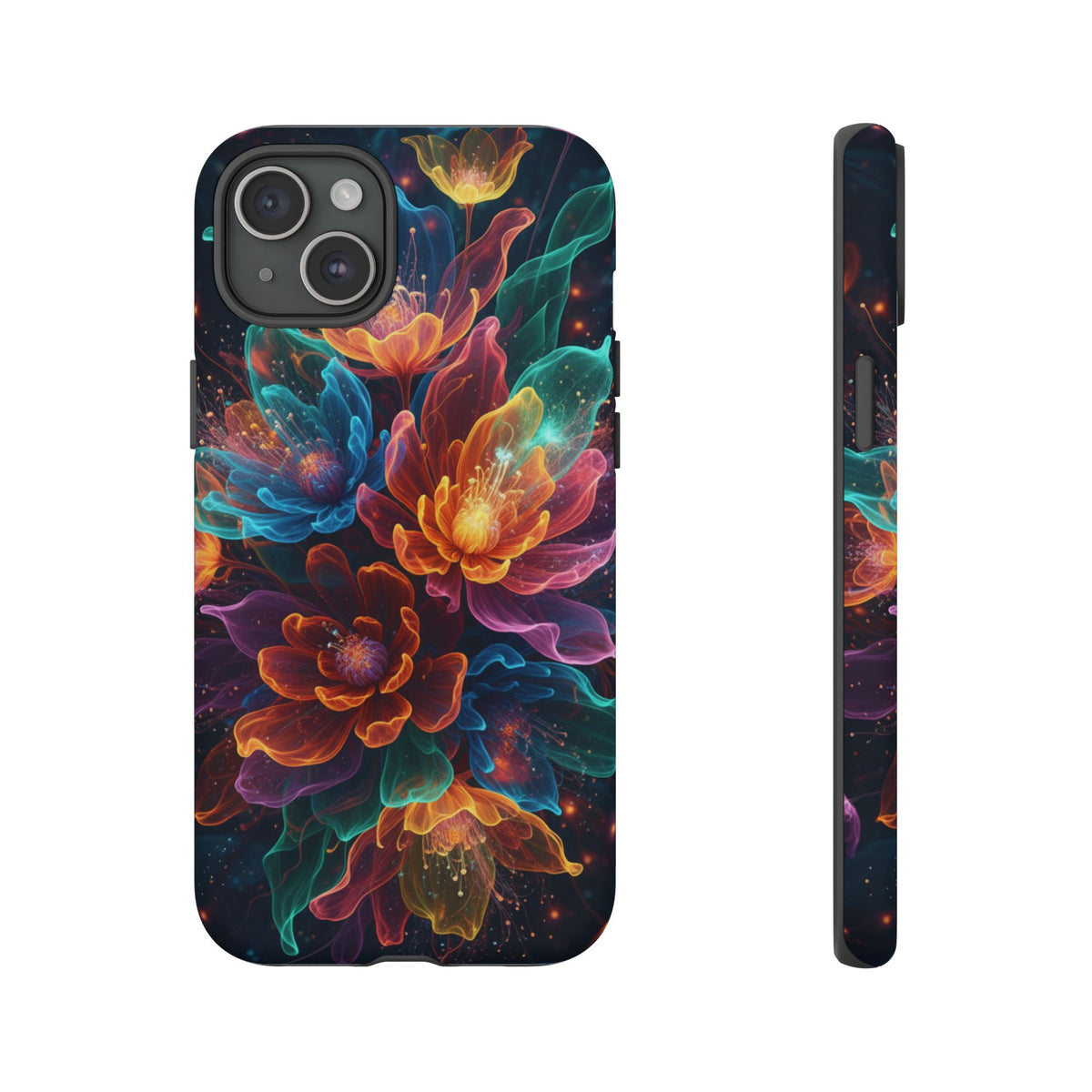 Floral Nebula Tough Phone Case — Colorful Cosmic Flower Protective Cover. iPhone Tough Cases Phone Cases for iPhone 14\15\16\17 – Dual Layer, Matte/Glossy Finish, Wireless Charging Compatible