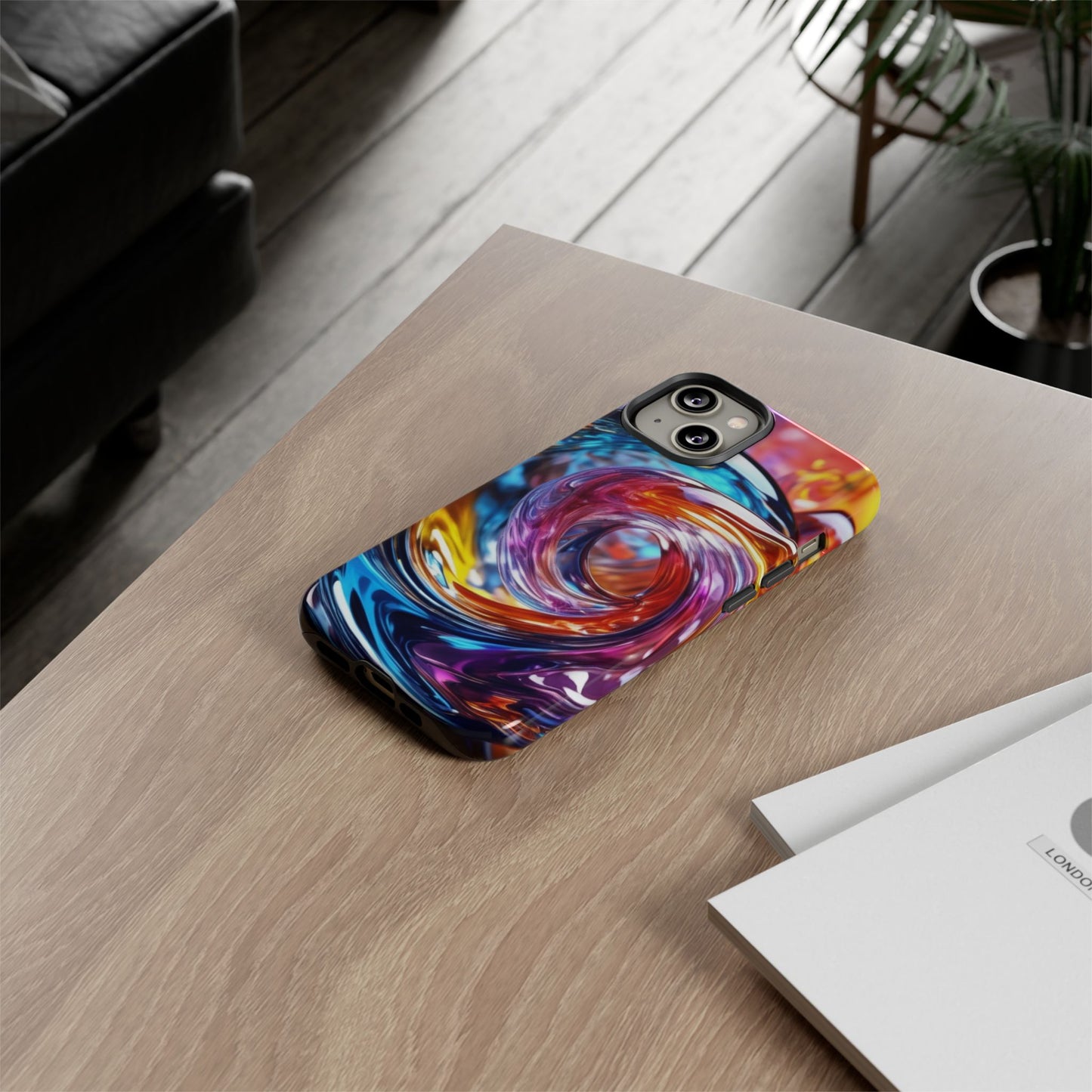 iPhone Tough Case Phone Case for iPhone 14\15\16 – Dual Layer, Matte/Glossy Finish, Wireless Charging CompatibleVibrant Swirl Phone Case - Tough Cases for Protection